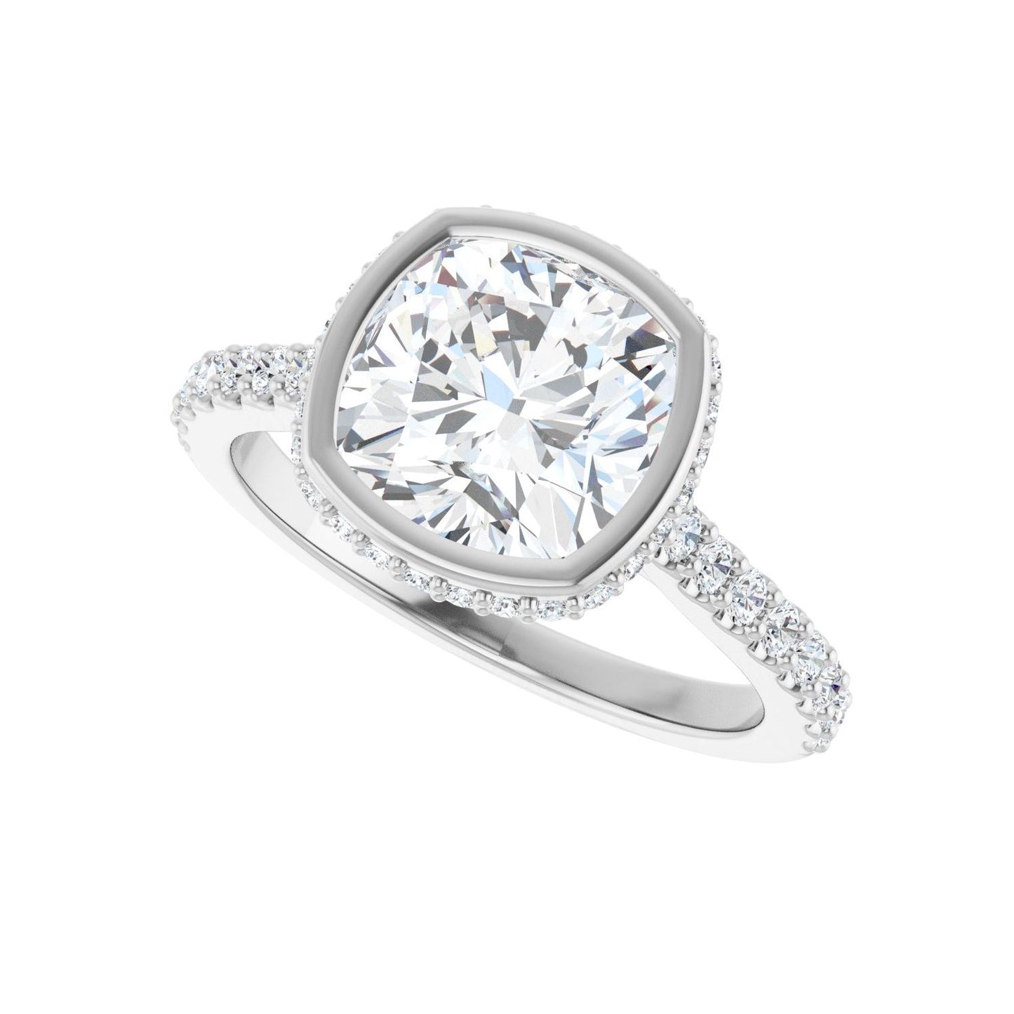 Cushion Hidden Halo-Style Engagement Ring | Metal Type=14K White Gold | Center Stone Size=3 CT | Image 5