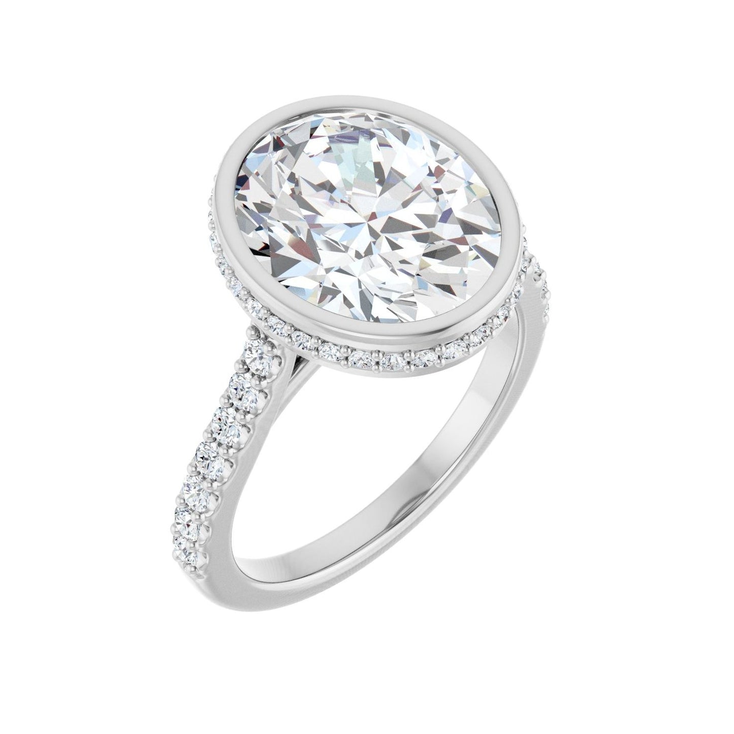Oval Hidden Halo-Style Engagement Ring | Metal Type=14K White Gold | Center Stone Size=3 CT | Image 1