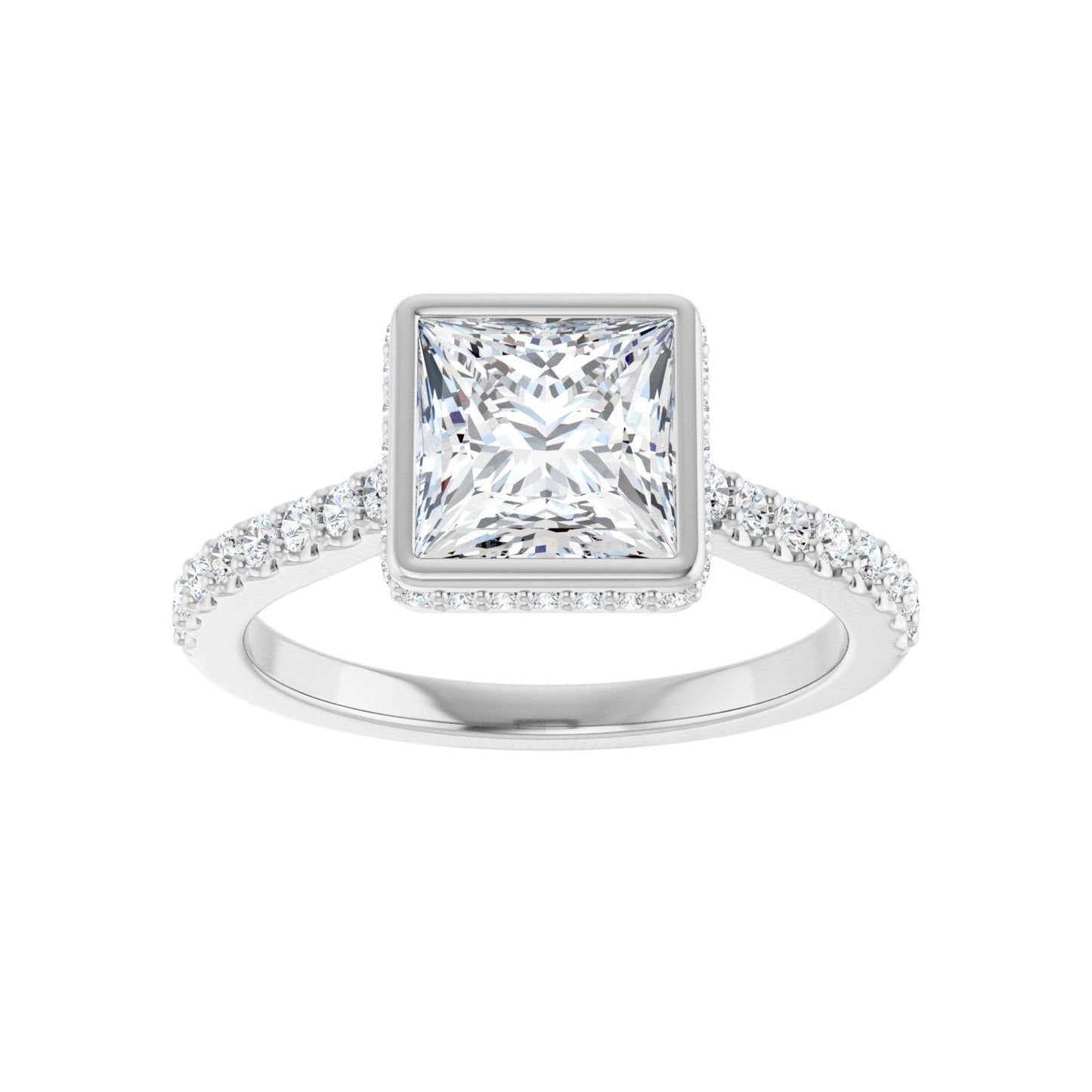 Square Hidden Halo-Style Engagement Ring | Metal Type=14K White Gold | Center Stone Size=1.5 CT | Image 3