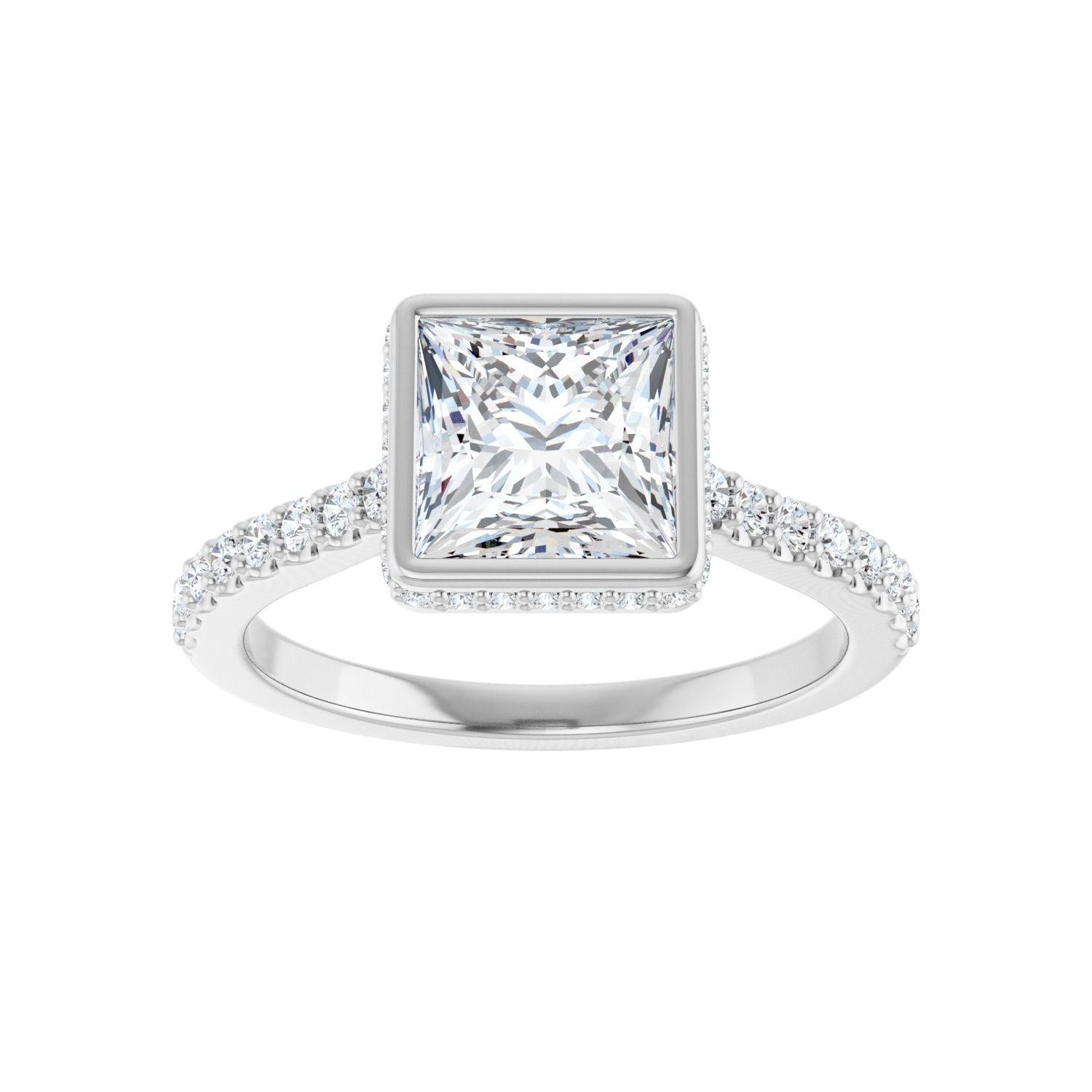 Square Hidden Halo-Style Engagement Ring | Metal Type=14K White Gold | Center Stone Size=1.5 CT | Image 3
