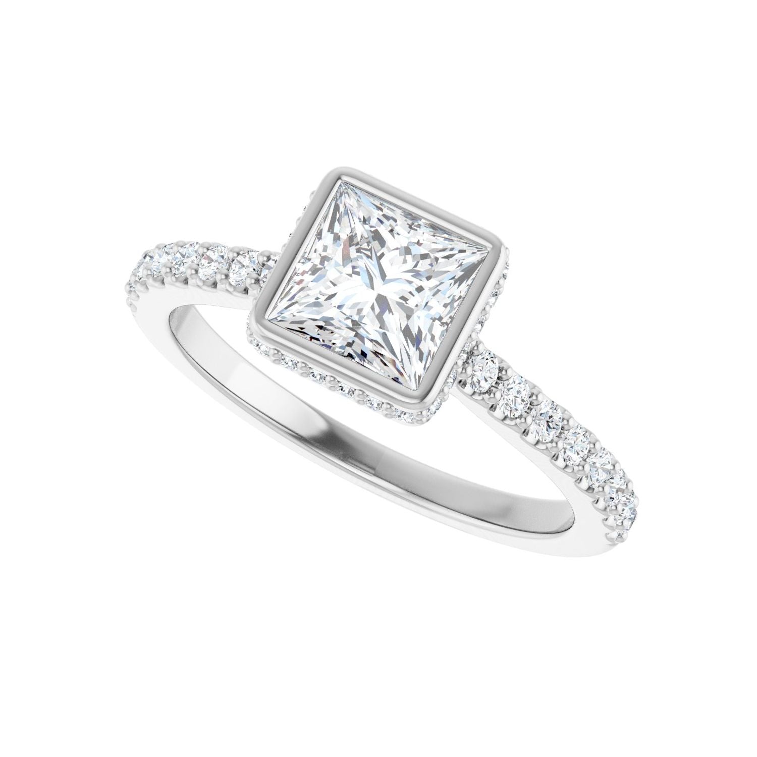 Square Hidden Halo-Style Engagement Ring | Metal Type=14K White Gold | Center Stone Size=1 CT | Image 5
