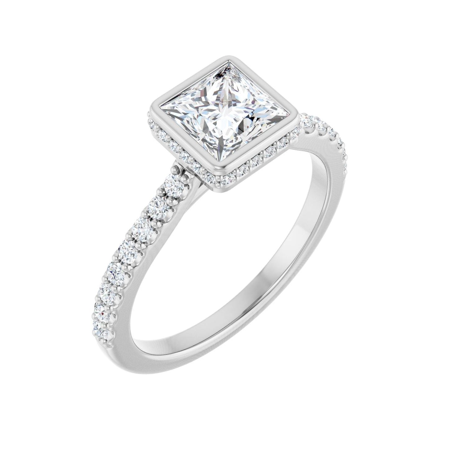 Square Hidden Halo-Style Engagement Ring | Metal Type=14K White Gold | Center Stone Size=1 CT | Image 1