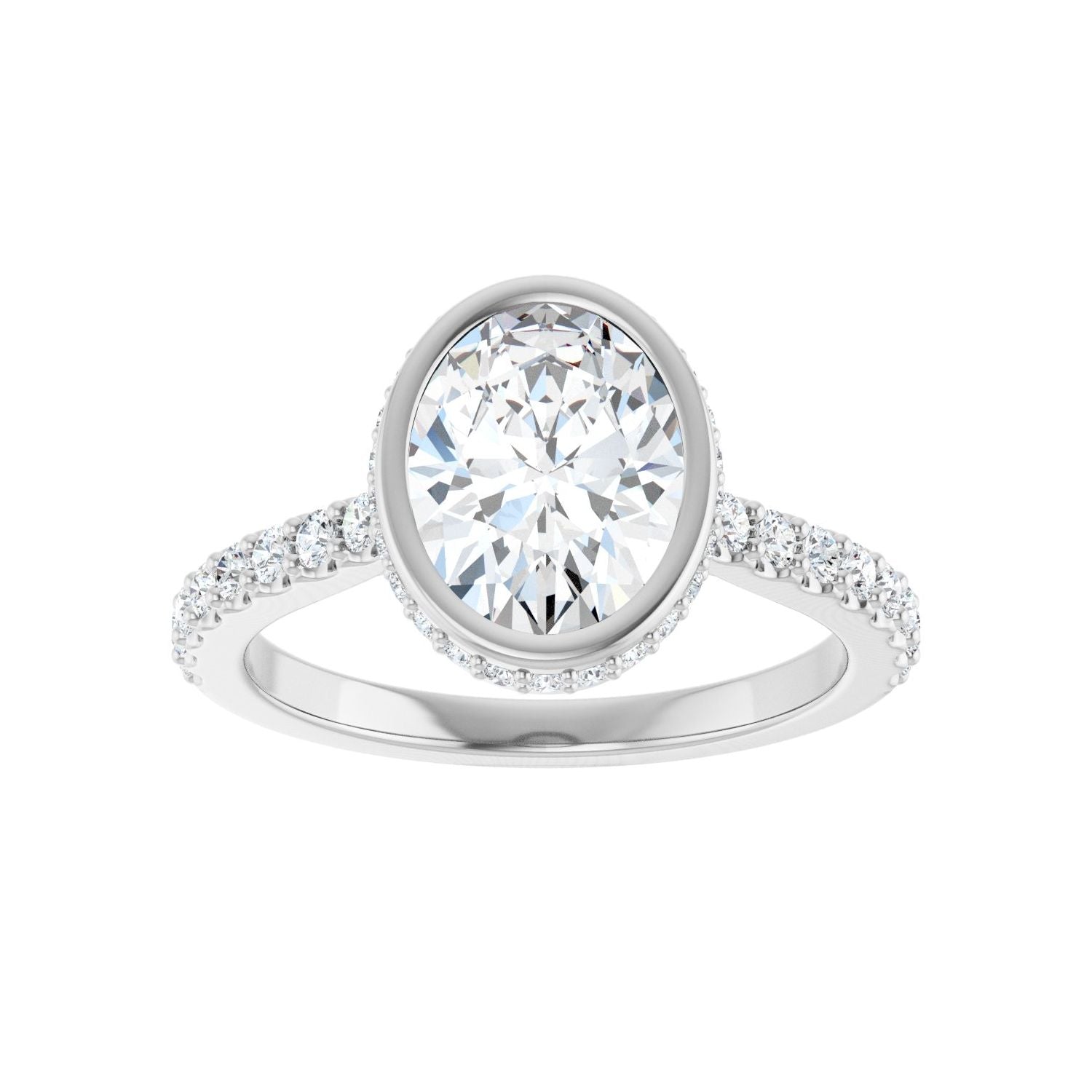 Oval Hidden Halo-Style Engagement Ring | Metal Type=14K White Gold | Center Stone Size=2 CT | Image 3