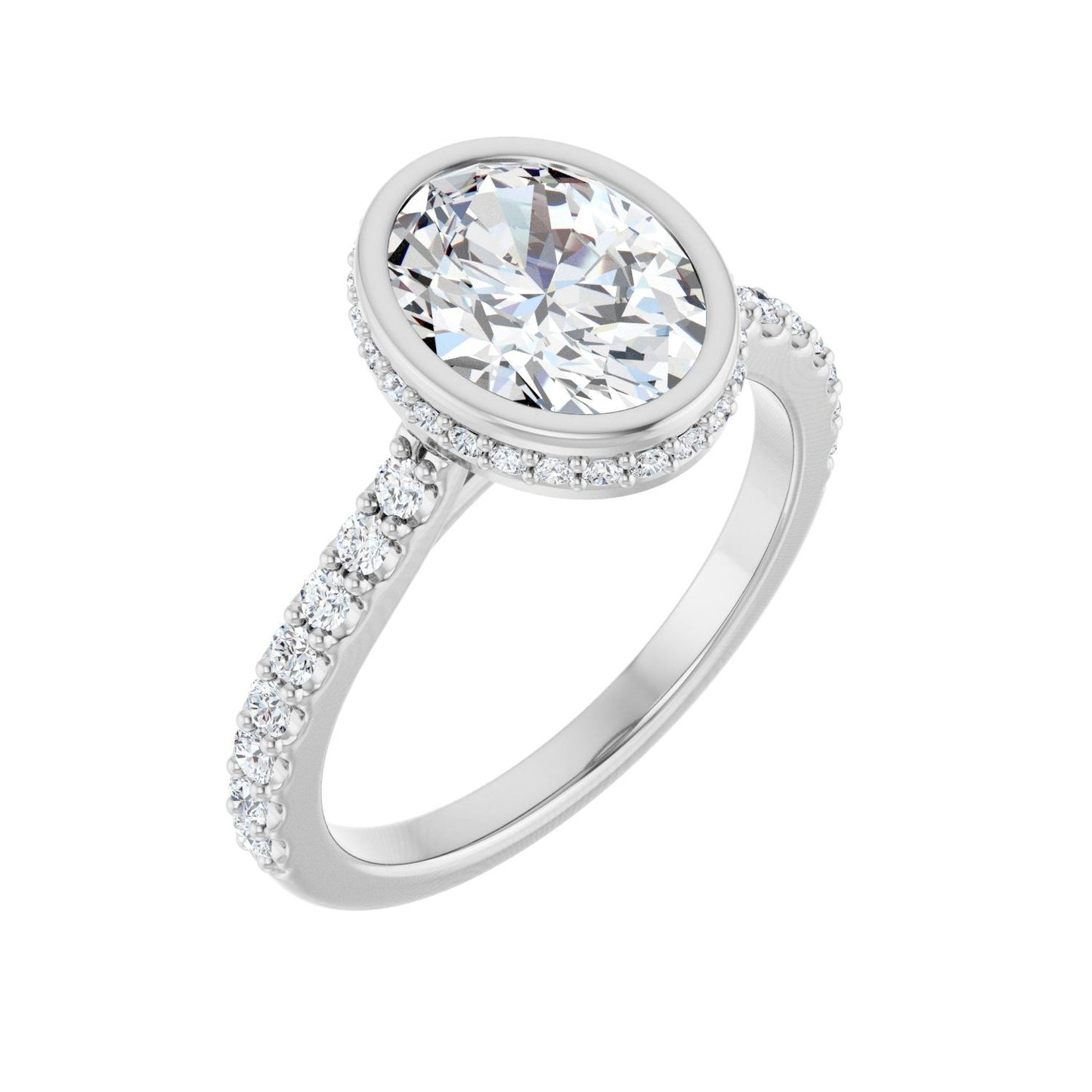 Oval Hidden Halo-Style Engagement Ring | Metal Type=14K White Gold | Center Stone Size=2 CT | Image 1