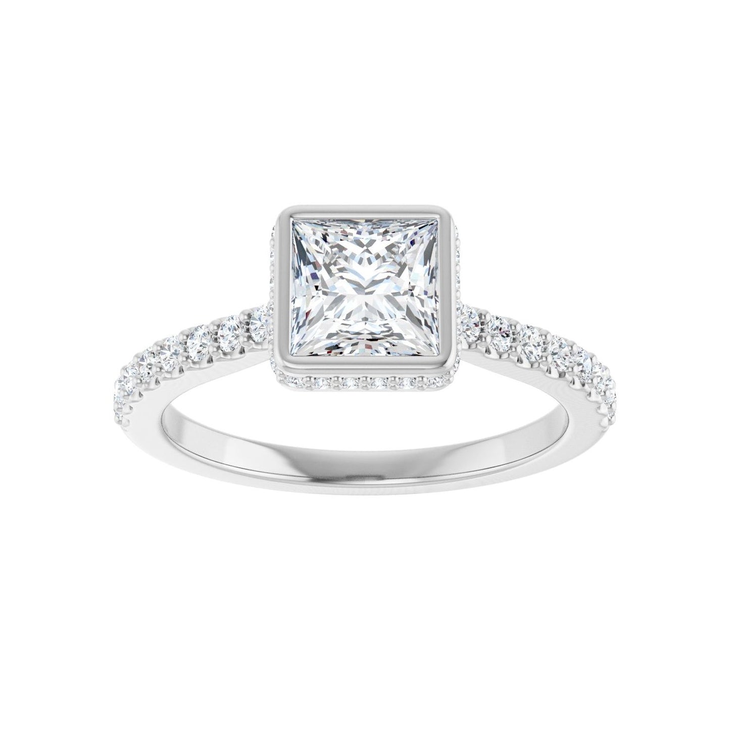 Square Hidden Halo-Style Engagement Ring | Metal Type=14K White Gold | Center Stone Size=1 CT | Image 3