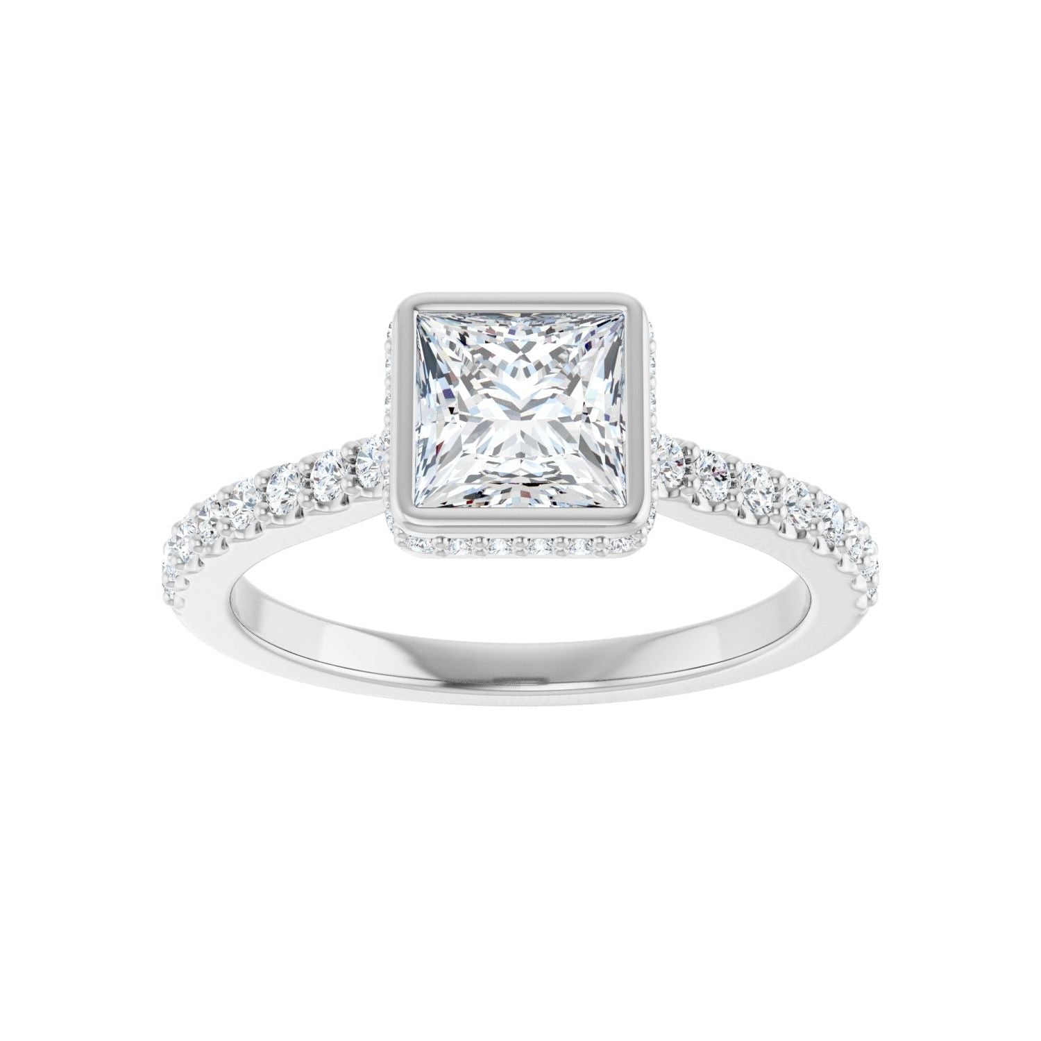 Square Hidden Halo-Style Engagement Ring | Metal Type=14K White Gold | Center Stone Size=1 CT | Image 3