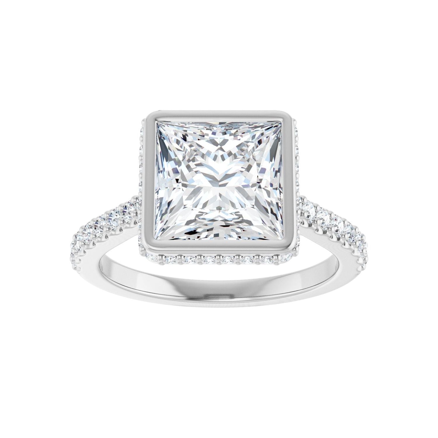 Square Hidden Halo-Style Engagement Ring | Metal Type=14K White Gold | Center Stone Size=3 CT | Image 3