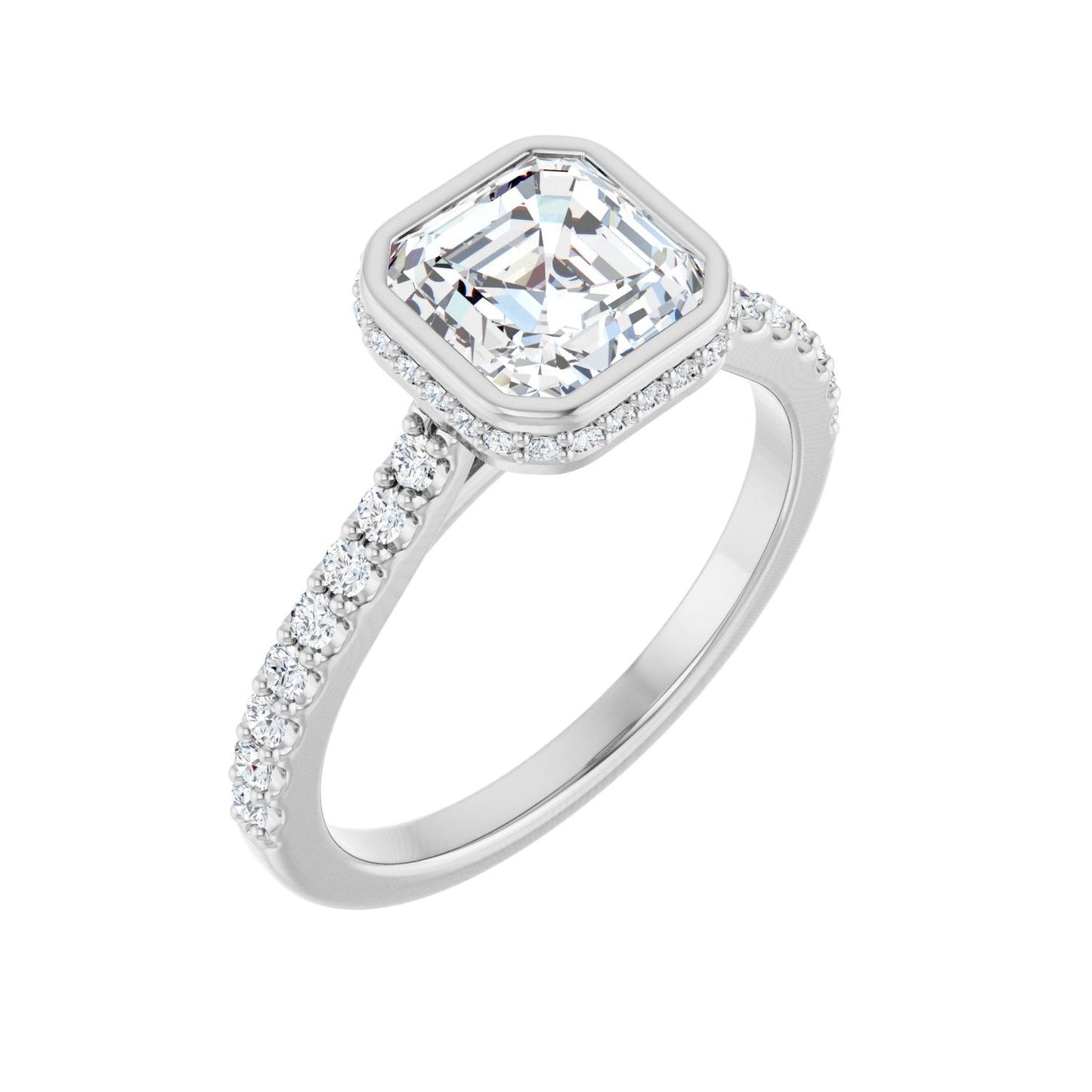 Asscher Hidden Halo-Style Engagement Ring | Metal Type=14K White Gold | Center Stone Size=1.5 CT | Image 1