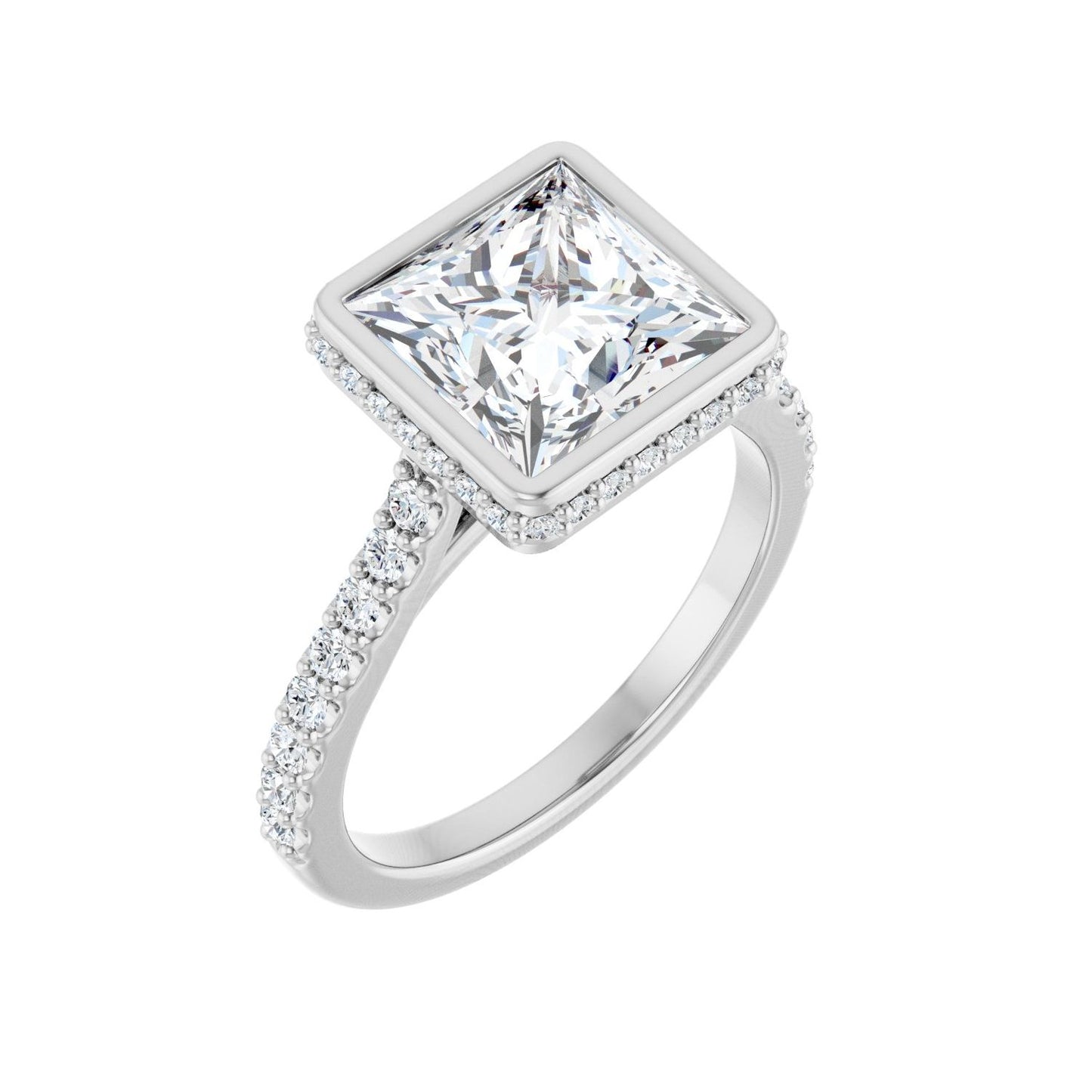 Square Hidden Halo-Style Engagement Ring | Metal Type=14K White Gold | Center Stone Size=3 CT | Image 1