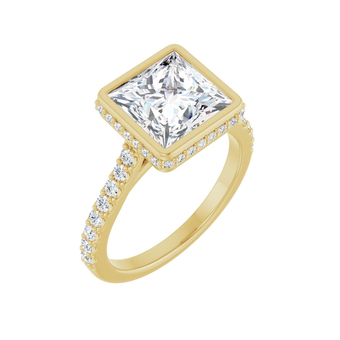 Square Hidden Halo-Style Engagement Ring | Metal Type=14K Yellow Gold | Center Stone Size=3 CT | Image 1