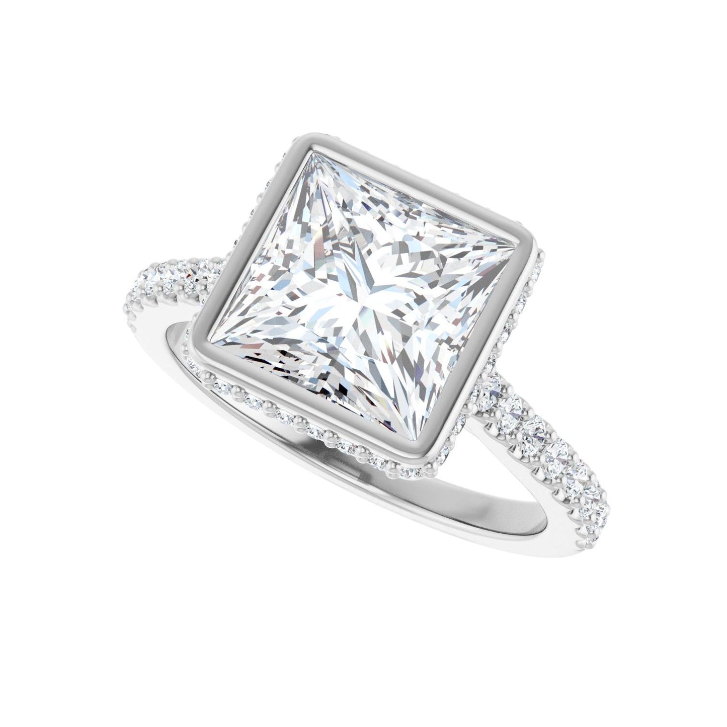 Square Hidden Halo-Style Engagement Ring | Metal Type=14K White Gold | Center Stone Size=3 CT | Image 5