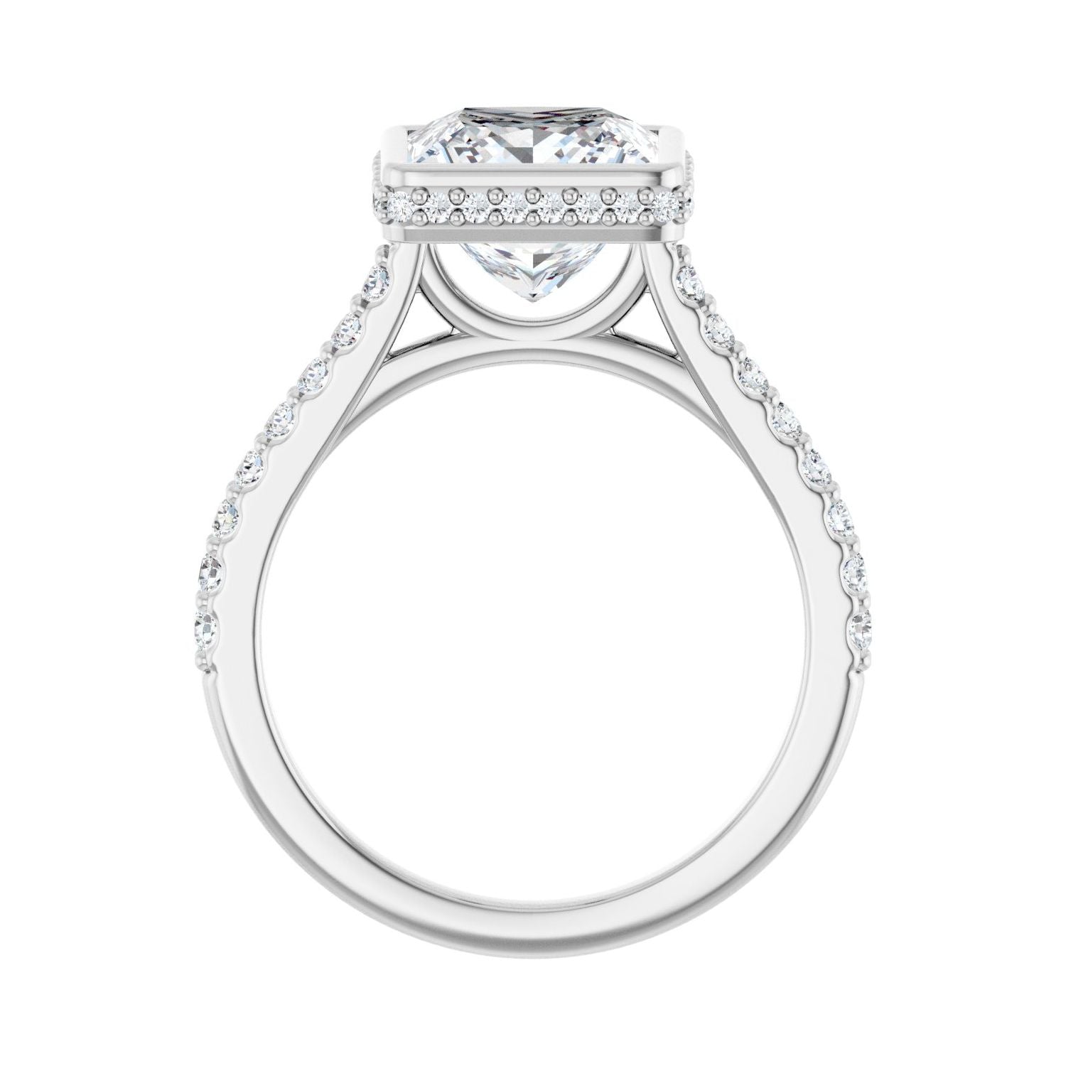 Square Hidden Halo-Style Engagement Ring | Metal Type=14K White Gold | Center Stone Size=3 CT | Image 2
