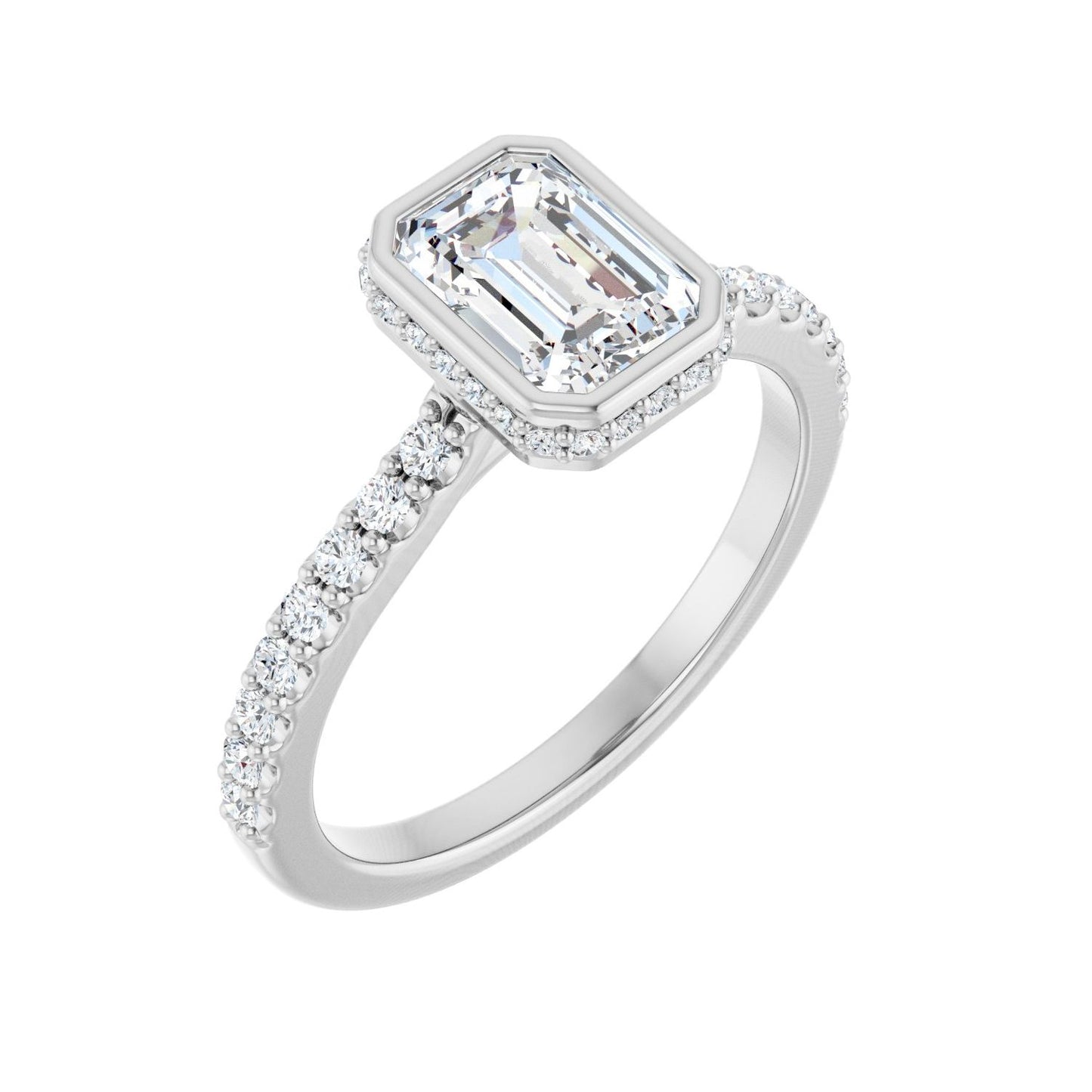 Emerald Hidden Halo-Style Engagement Ring | Metal Type=14K White Gold | Center Stone Size=1.5 CT | Image 1