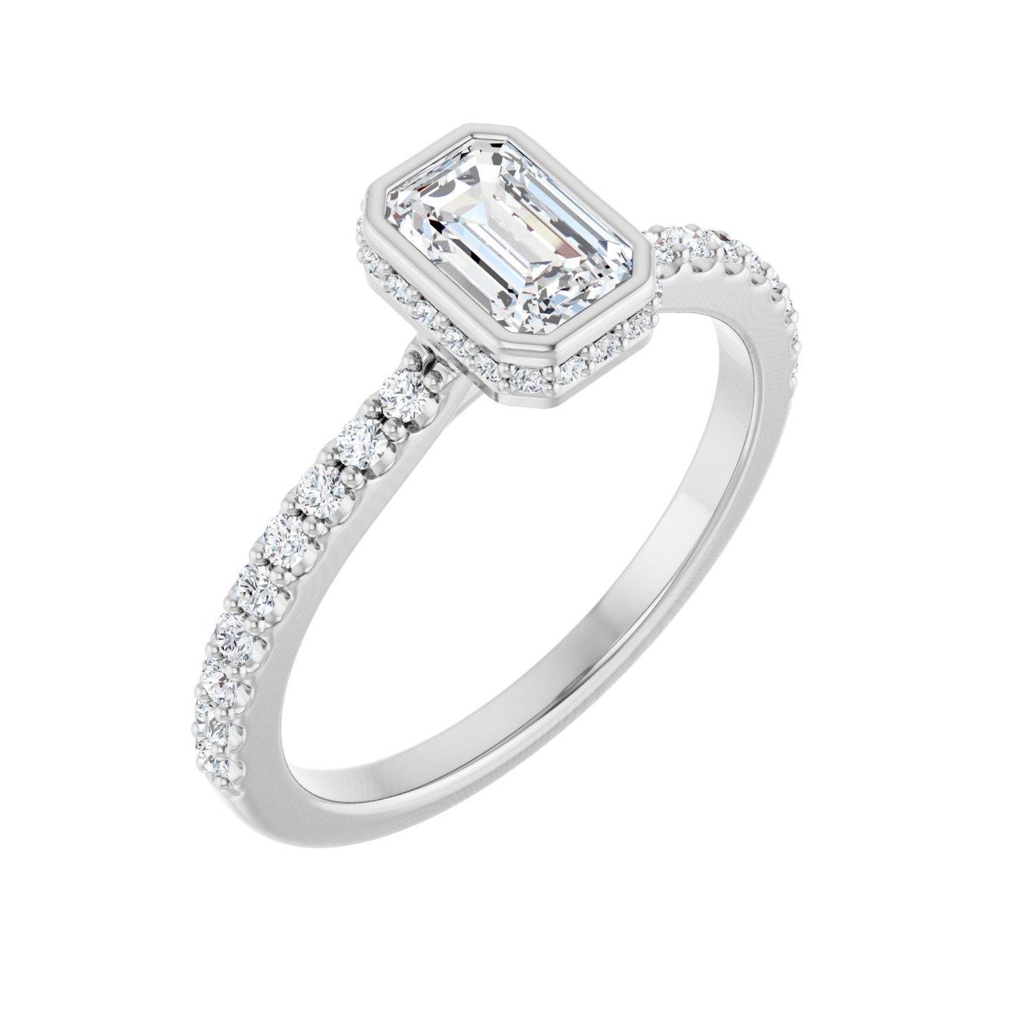Emerald Hidden Halo-Style Engagement Ring | Metal Type=14K White Gold | Center Stone Size=1 CT | Image 1