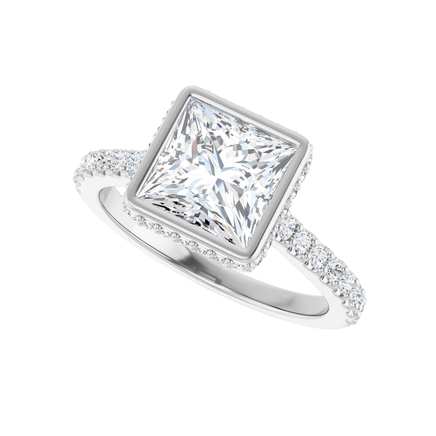 Square Hidden Halo-Style Engagement Ring | Metal Type=14K White Gold | Center Stone Size=2 CT | Image 5