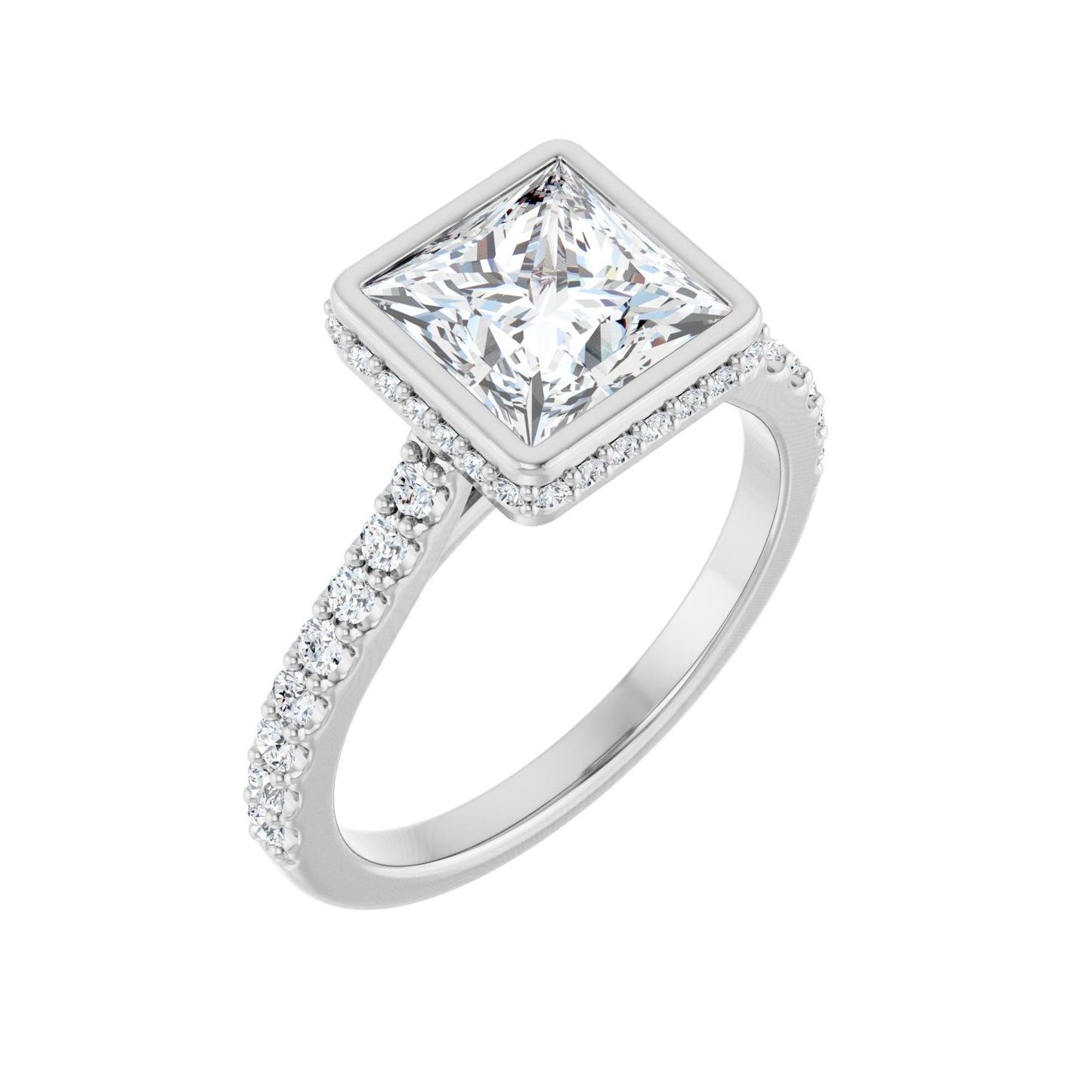 Square Hidden Halo-Style Engagement Ring | Metal Type=14K White Gold | Center Stone Size=2 CT | Image 1