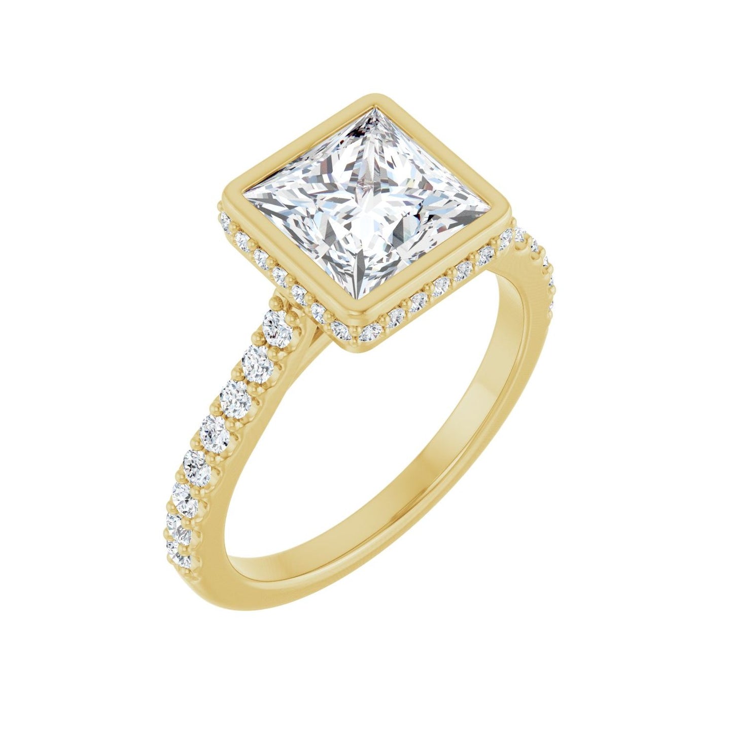 Square Hidden Halo-Style Engagement Ring | Metal Type=14K Yellow Gold | Center Stone Size=2 CT | Image 1