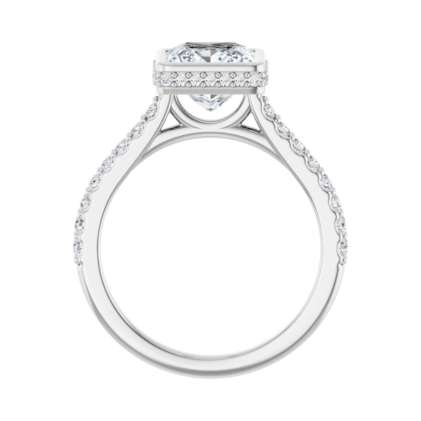 Square Hidden Halo-Style Engagement Ring | Metal Type=14K White Gold | Center Stone Size=2 CT | Image 2