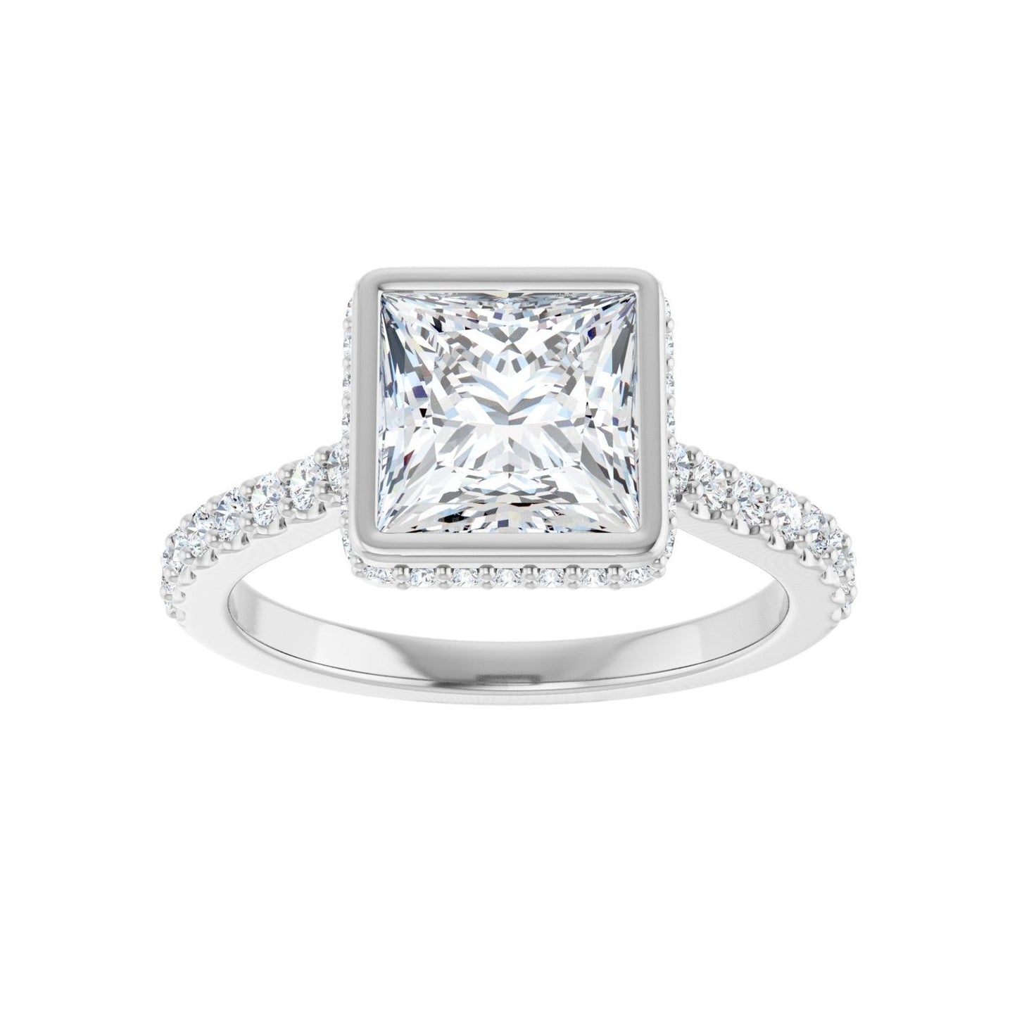 Square Hidden Halo-Style Engagement Ring | Metal Type=14K White Gold | Center Stone Size=2 CT | Image 3