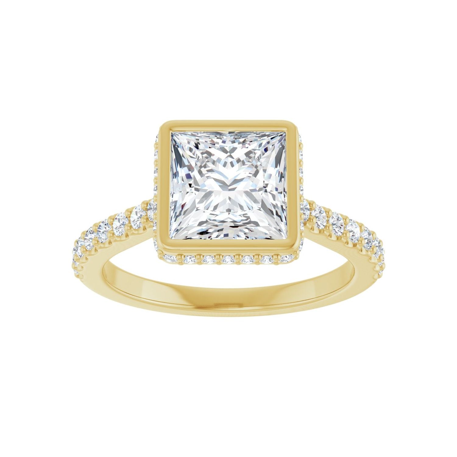 Square Hidden Halo-Style Engagement Ring | Metal Type=14K Yellow Gold | Center Stone Size=2 CT | Image 3