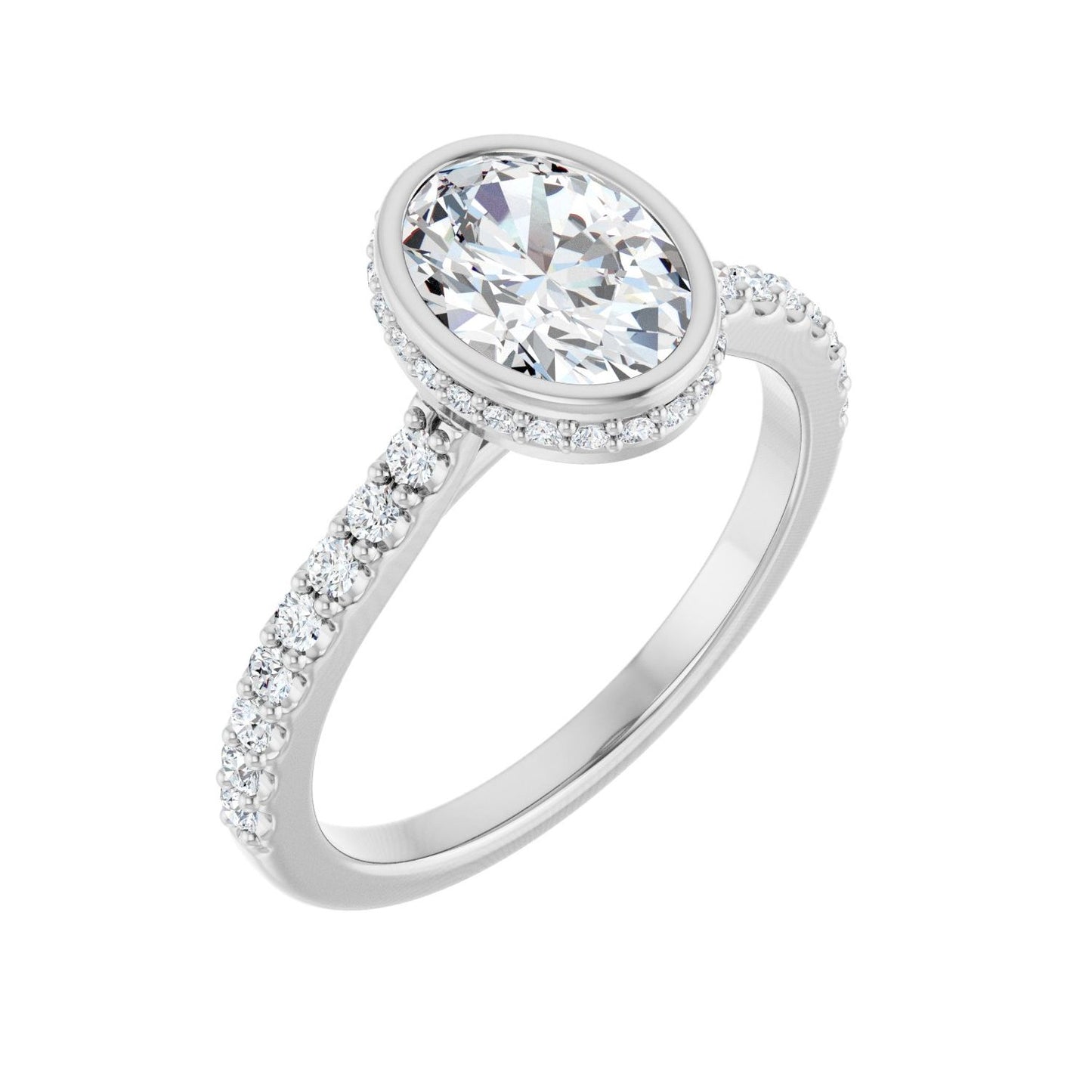 Oval Hidden Halo-Style Engagement Ring | Metal Type=14K White Gold | Center Stone Size=1.5 CT | Image 1