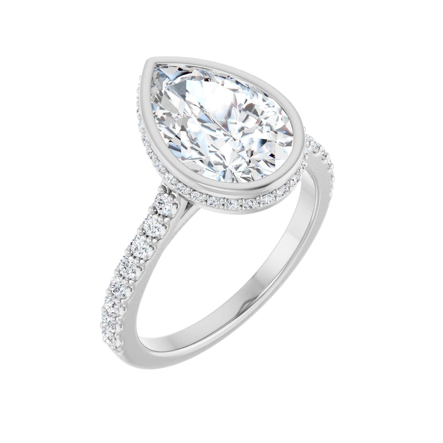 Pear Hidden Halo-Style Engagement Ring | Metal Type=14K White Gold | Center Stone Size=3 CT | Image 1