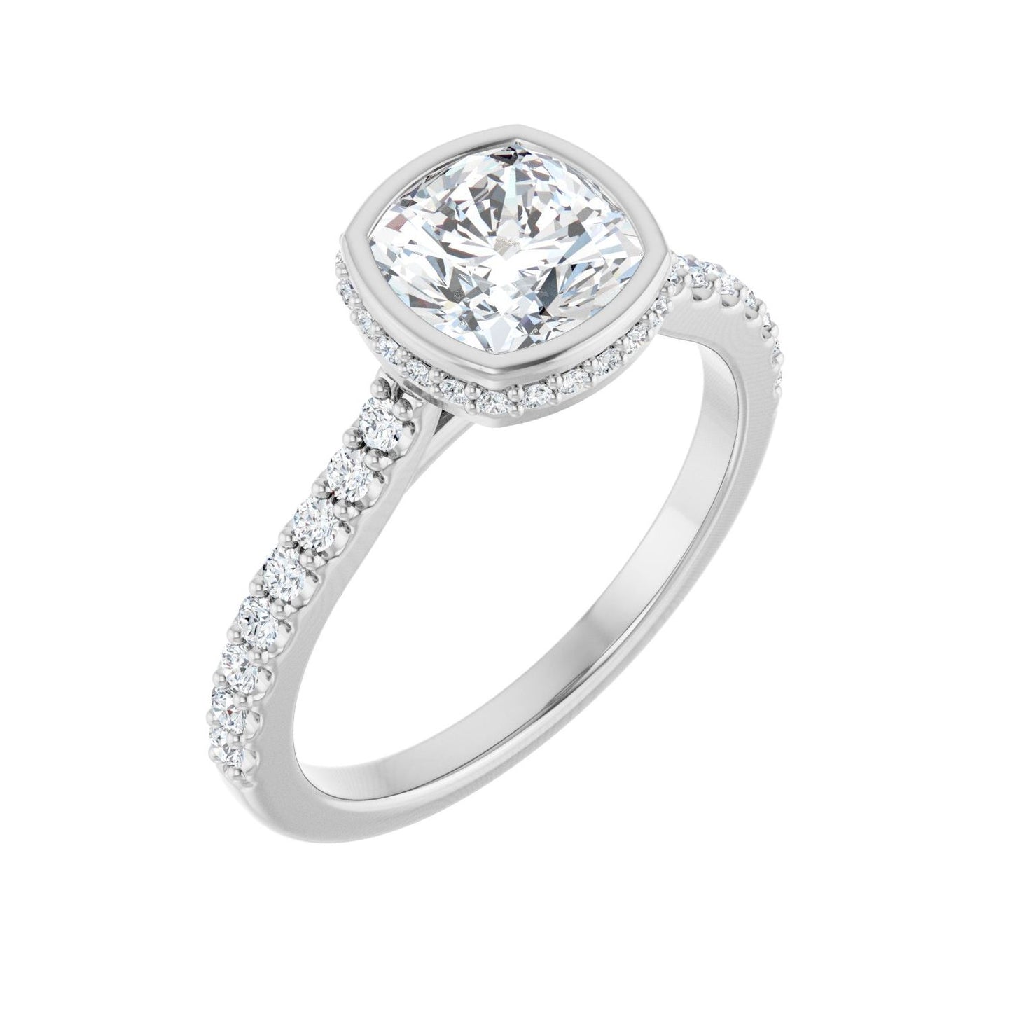 Cushion Hidden Halo-Style Engagement Ring | Metal Type=14K White Gold | Center Stone Size=1.5 CT | Image 1