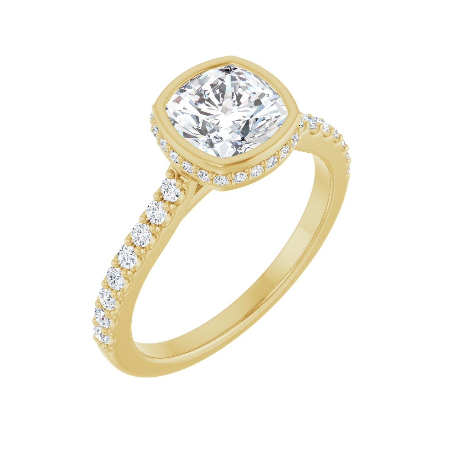 Cushion Hidden Halo-Style Engagement Ring | Metal Type=14K Yellow Gold | Center Stone Size=1.5 CT | Image 1