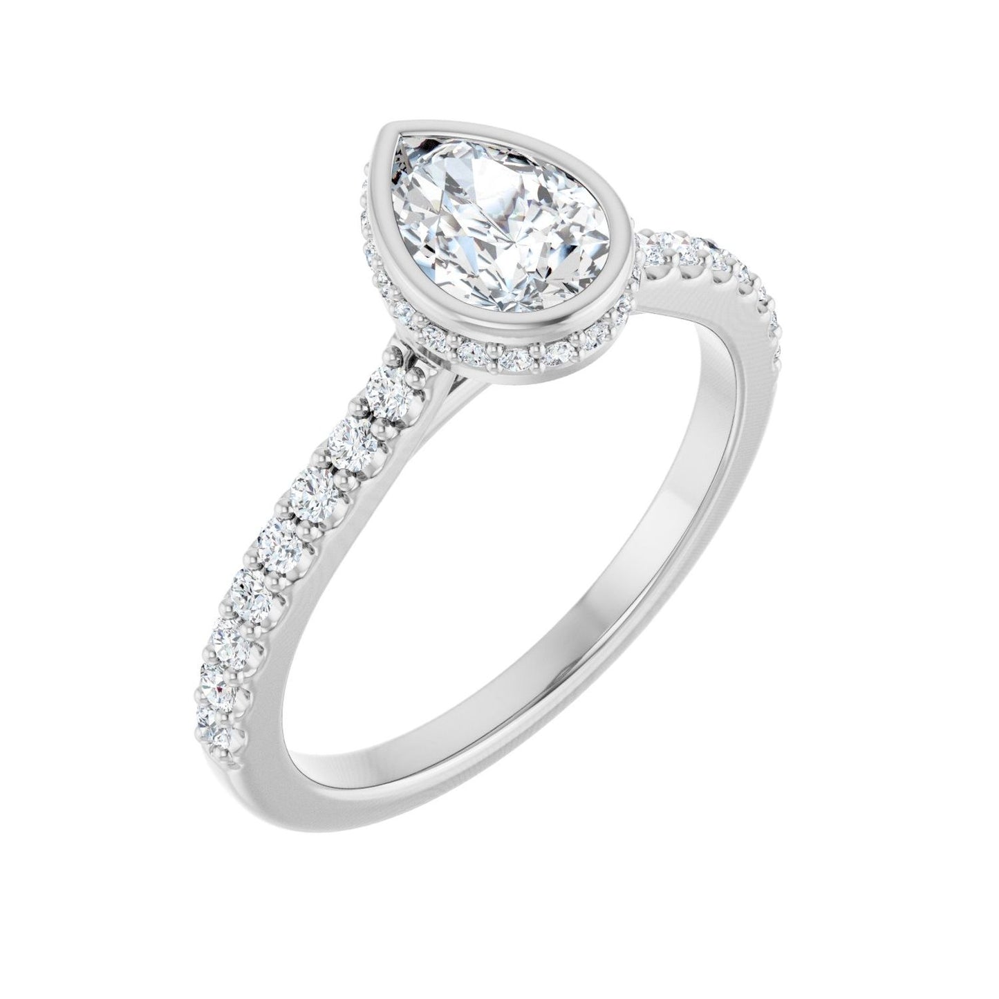 Pear Hidden Halo-Style Engagement Ring | Metal Type=14K White Gold | Center Stone Size=1 CT | Image 1