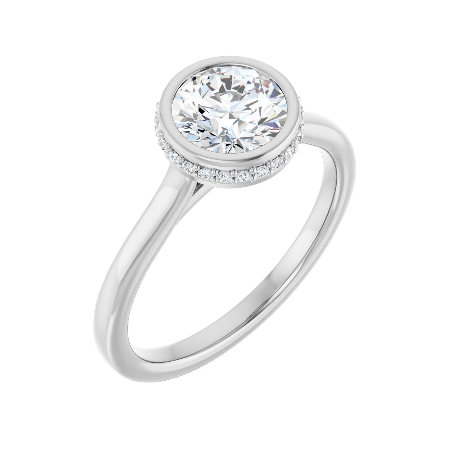 Round Hidden Halo-Style Engagement Ring | Metal Type=14K White Gold | Center Stone Size=1 CT | Image 1