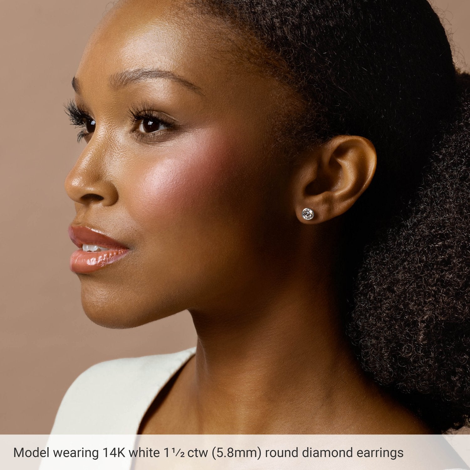 Round Bezel-Set Cocktail-Style Stud Earrings | Metal Type=14K Yellow Gold | Center Stone Size=2 TCW | Image 3