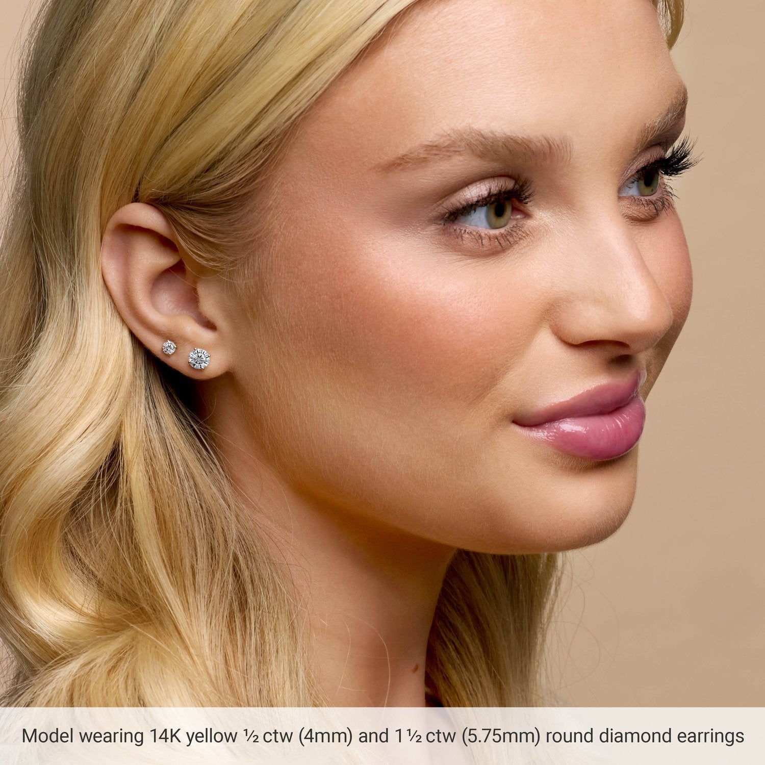 Round 4-Prong Cocktail-Style Stud Earrings | Metal Type=14K Yellow Gold | Center Stone Size=3 TCW | Image 3