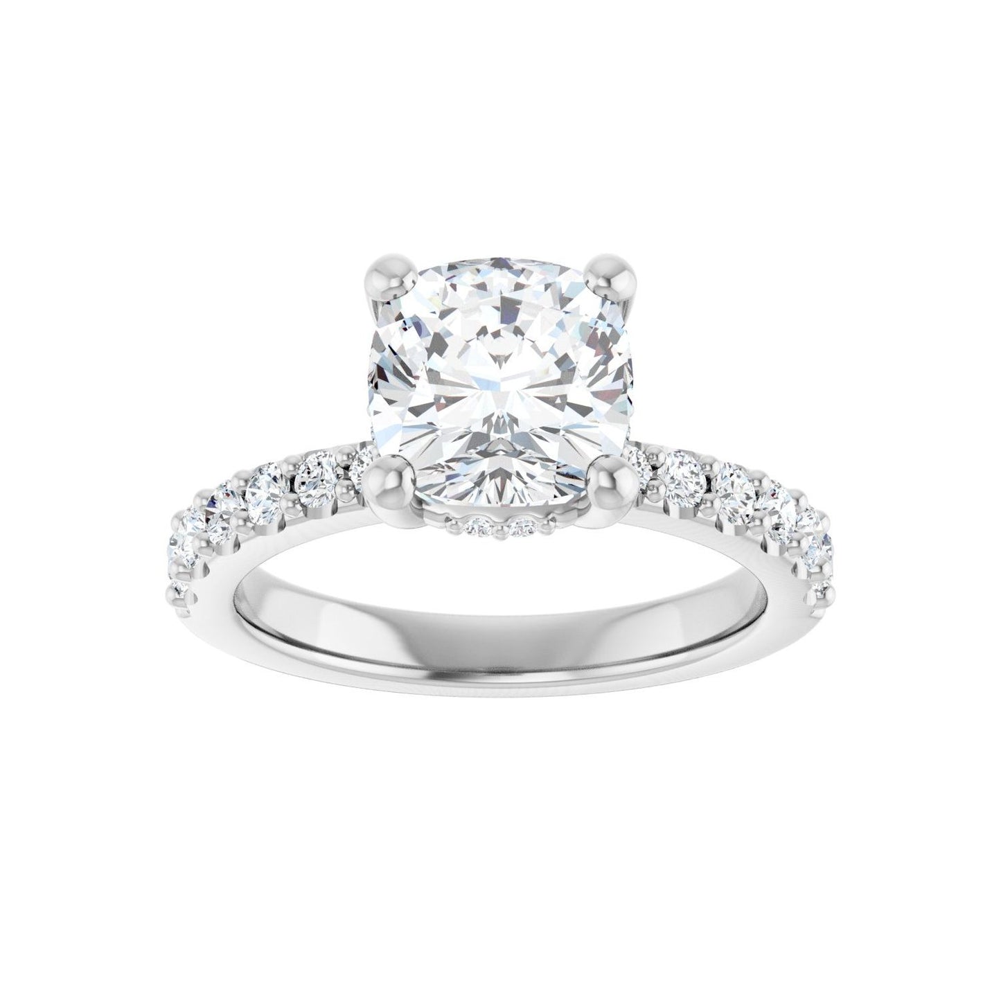 Cushion Hidden Halo-Style Engagement Ring | Metal Type=14K White Gold | Center Stone Size=2.5 CT | Image 3