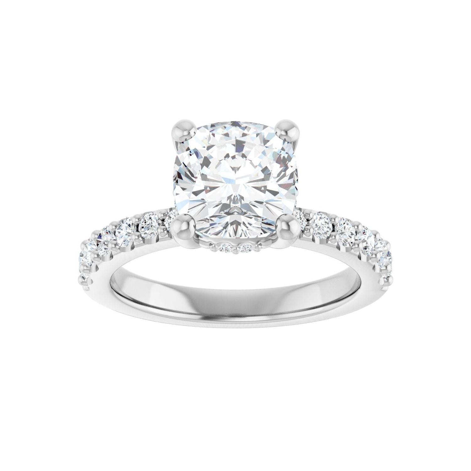 Cushion Hidden Halo-Style Engagement Ring | Metal Type=14K White Gold | Center Stone Size=2.5 CT | Image 3