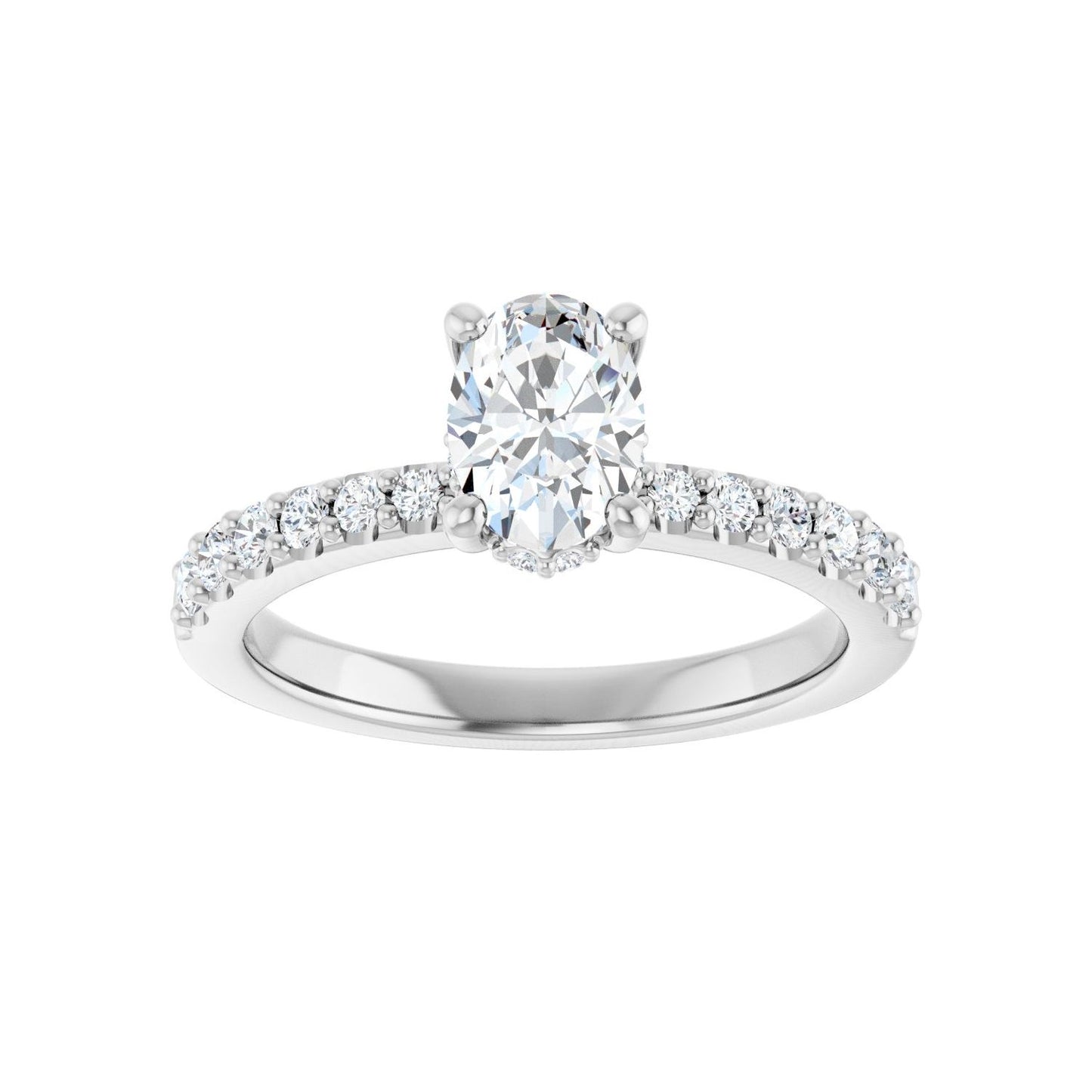 Oval Hidden Halo-Style Engagement Ring | Metal Type=14K White Gold | Center Stone Size=1 CT | Image 3