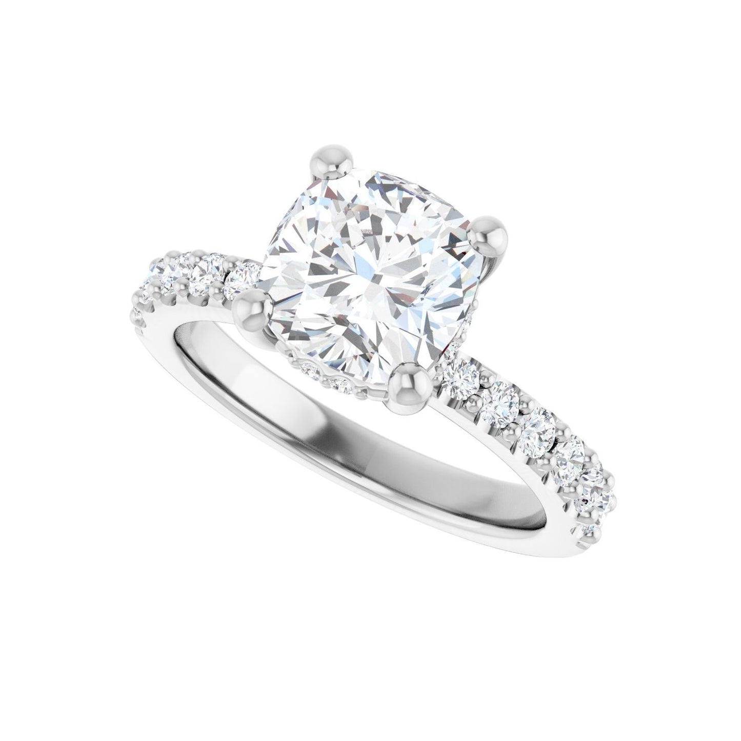 Cushion Hidden Halo-Style Engagement Ring | Metal Type=14K White Gold | Center Stone Size=2.5 CT | Image 5