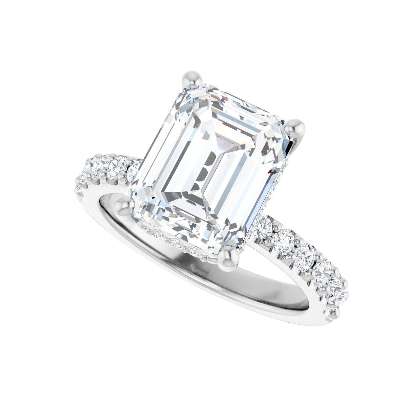 Emerald Hidden Halo-Style Engagement Ring | Metal Type=14K White Gold | Center Stone Size=3 CT | Image 5