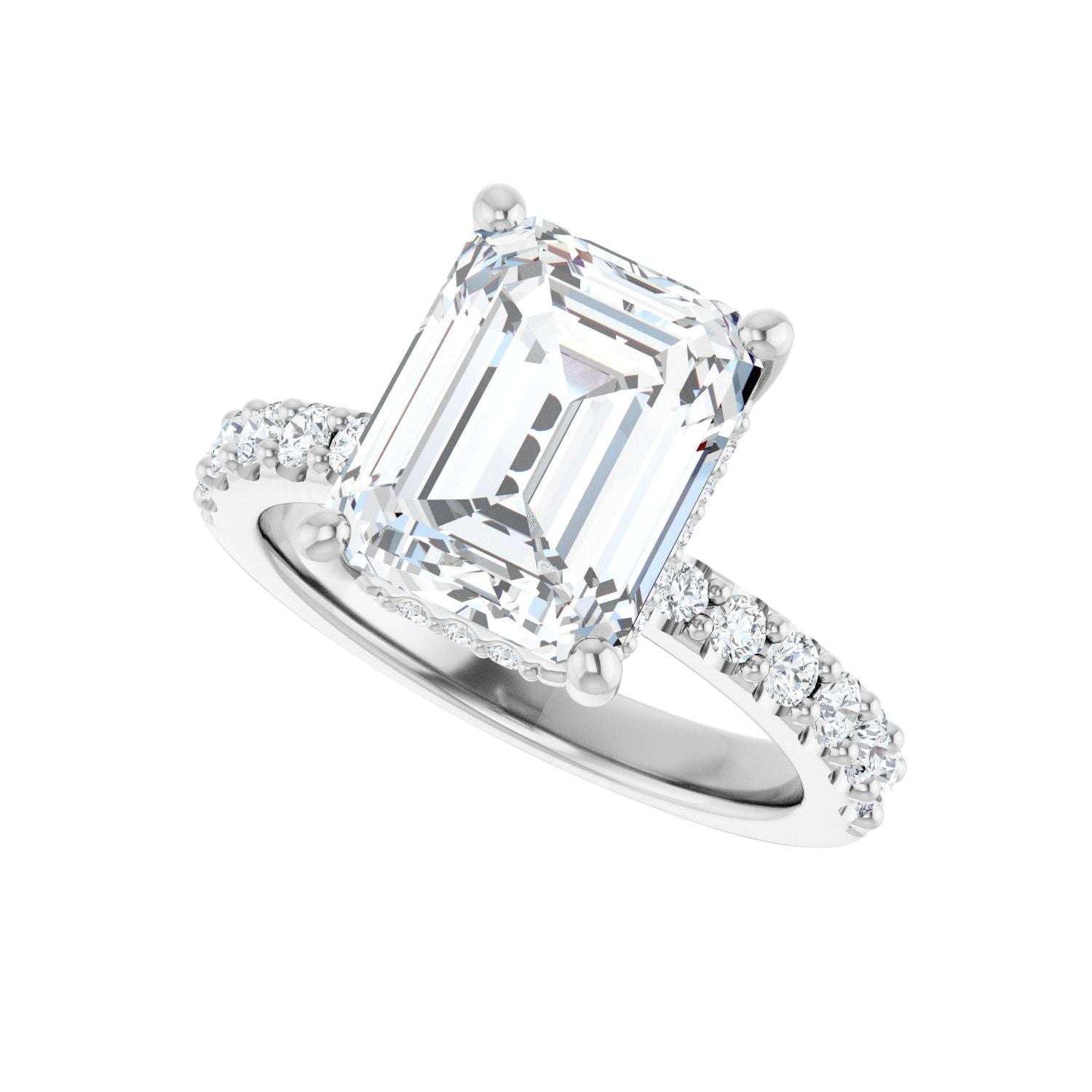 Emerald Hidden Halo-Style Engagement Ring | Metal Type=14K White Gold | Center Stone Size=3 CT | Image 5