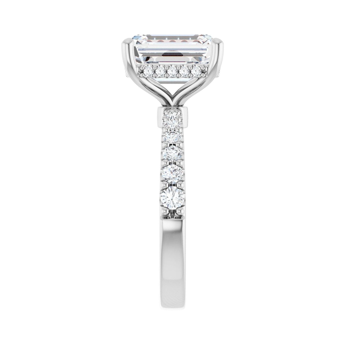 Emerald Hidden Halo-Style Engagement Ring | Metal Type=14K White Gold | Center Stone Size=3 CT | Image 4