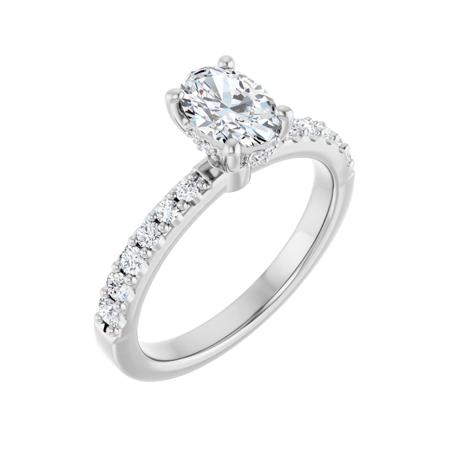 Oval Hidden Halo-Style Engagement Ring | Metal Type=14K White Gold | Center Stone Size=1 CT | Image 1