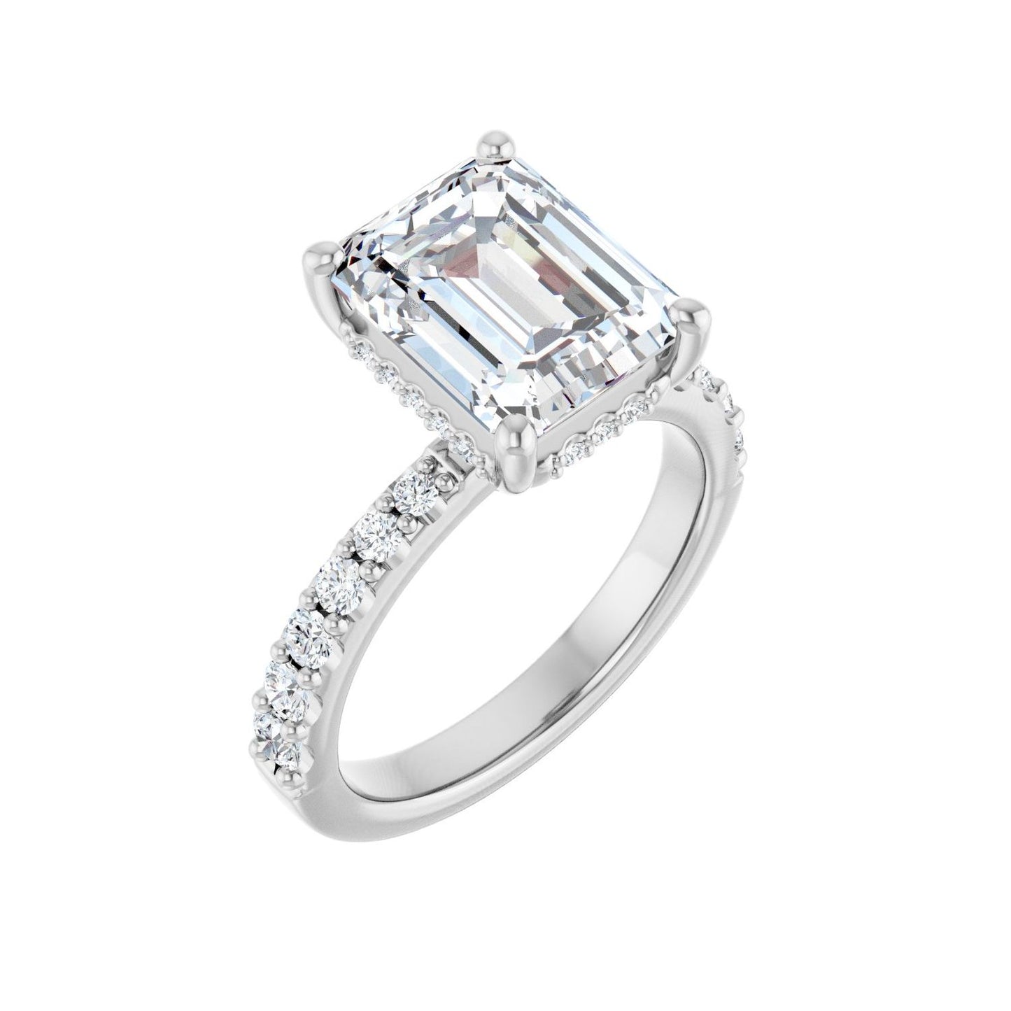 Emerald Hidden Halo-Style Engagement Ring | Metal Type=14K White Gold | Center Stone Size=3 CT | Image 1