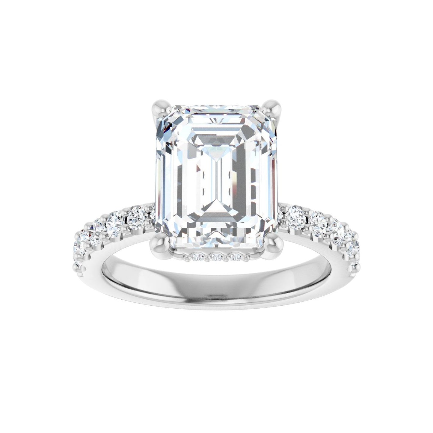 Emerald Hidden Halo-Style Engagement Ring | Metal Type=14K White Gold | Center Stone Size=3 CT | Image 3