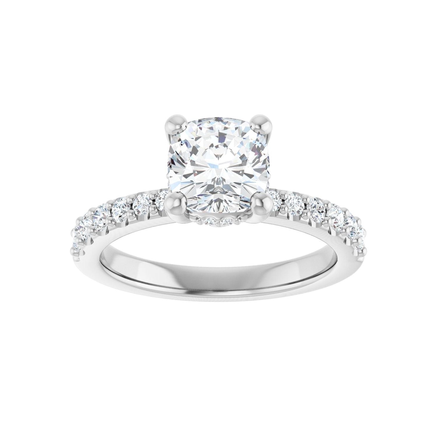 Cushion Hidden Halo-Style Engagement Ring | Metal Type=14K White Gold | Center Stone Size=1.5 CT | Image 3