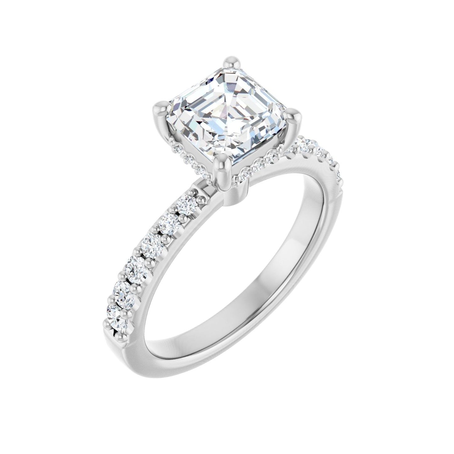 Asscher Hidden Halo-Style Engagement Ring | Metal Type=14K White Gold | Center Stone Size=1.5 CT | Image 1