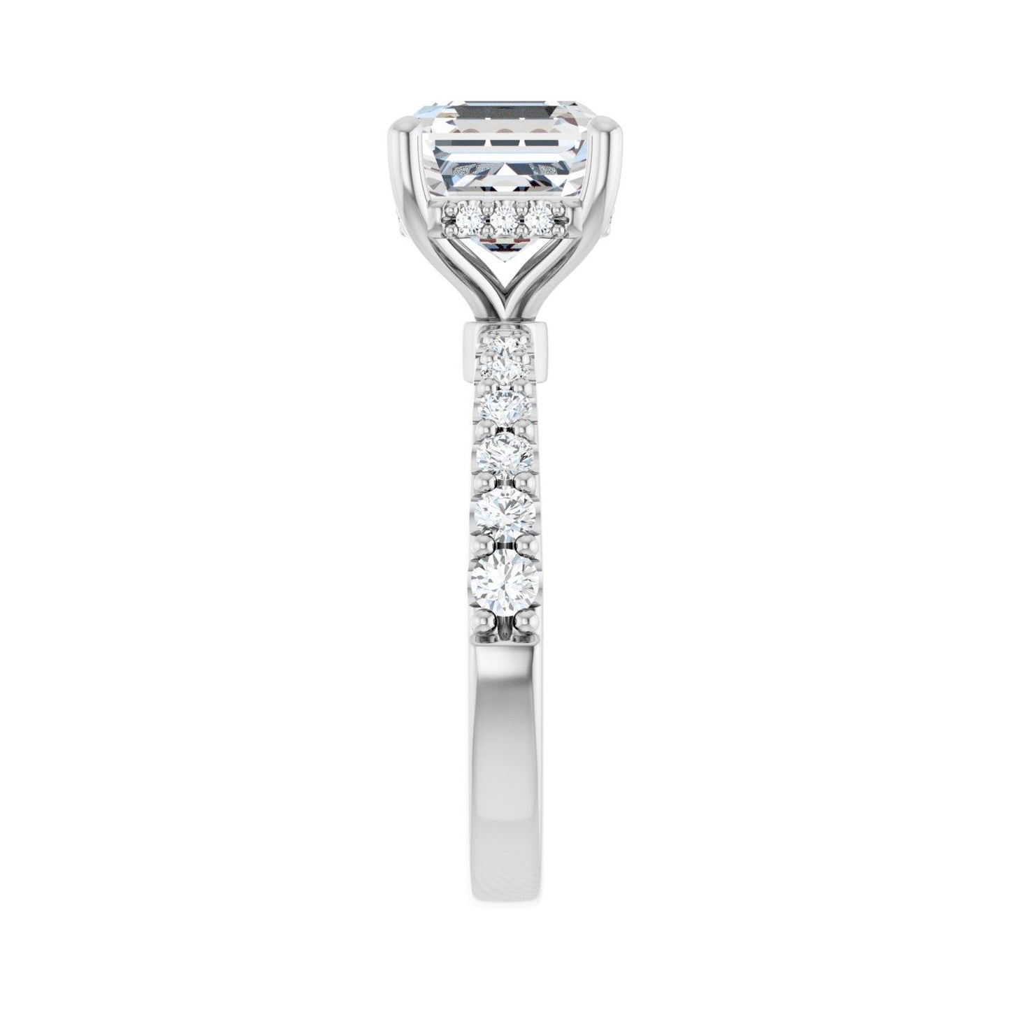 Asscher Hidden Halo-Style Engagement Ring | Metal Type=14K White Gold | Center Stone Size=3 CT | Image 4