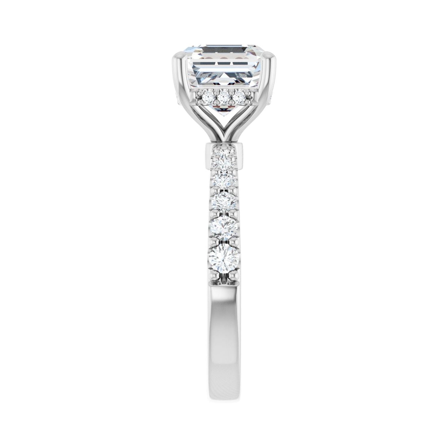 Asscher Hidden Halo-Style Engagement Ring | Metal Type=14K White Gold | Center Stone Size=3 CT | Image 4