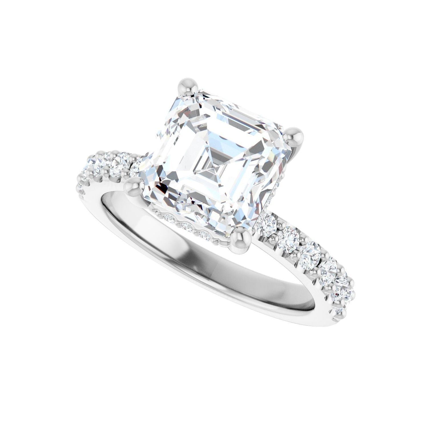 Asscher Hidden Halo-Style Engagement Ring | Metal Type=14K White Gold | Center Stone Size=3 CT | Image 5