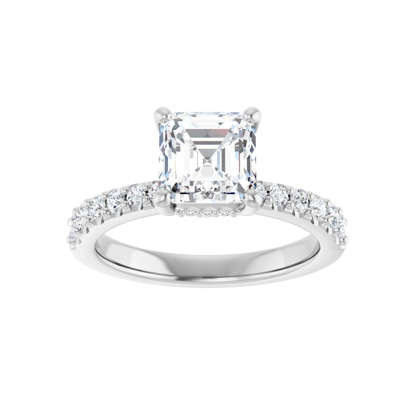 Asscher Hidden Halo-Style Engagement Ring | Metal Type=14K White Gold | Center Stone Size=1.5 CT | Image 3