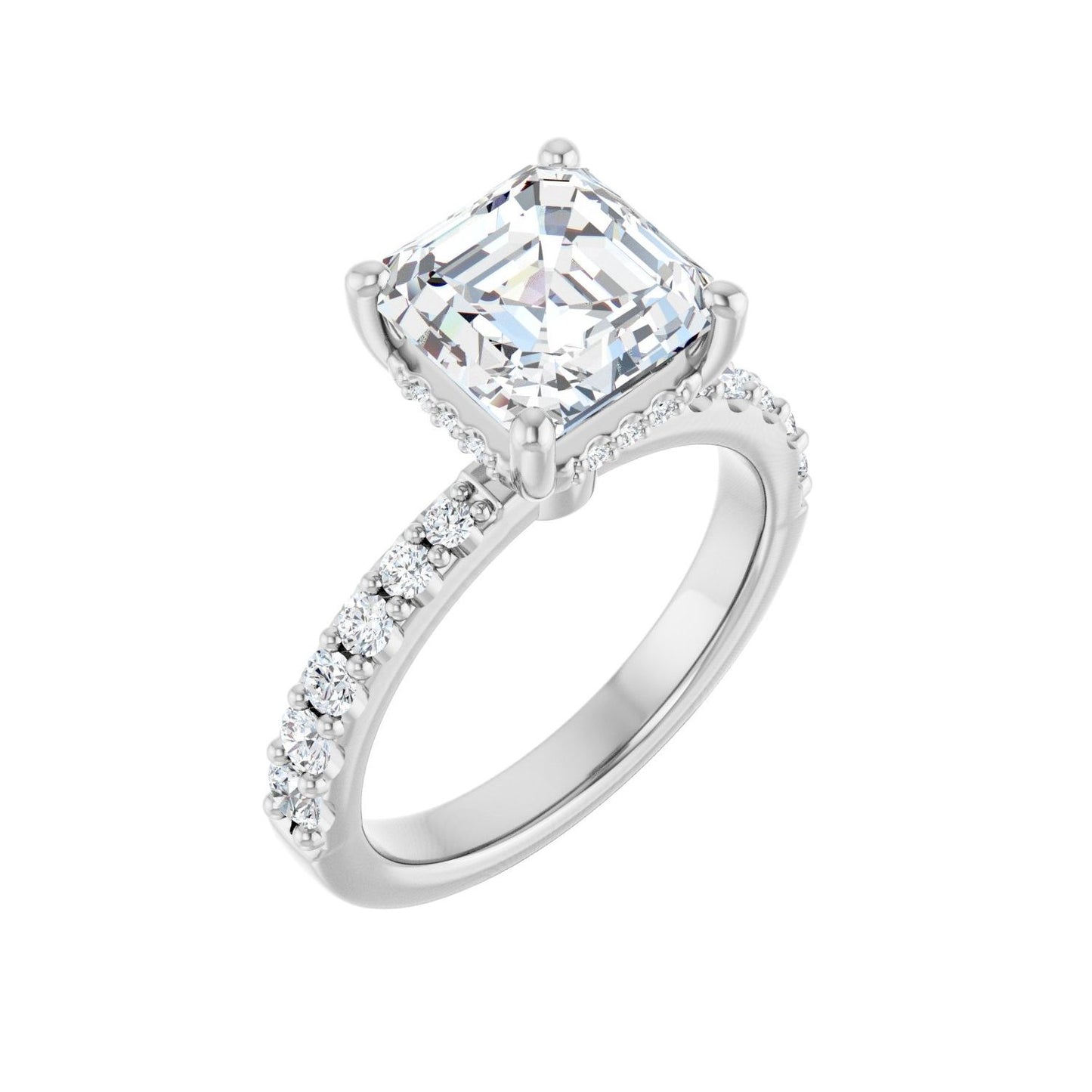 Asscher Hidden Halo-Style Engagement Ring | Metal Type=14K White Gold | Center Stone Size=3 CT | Image 1