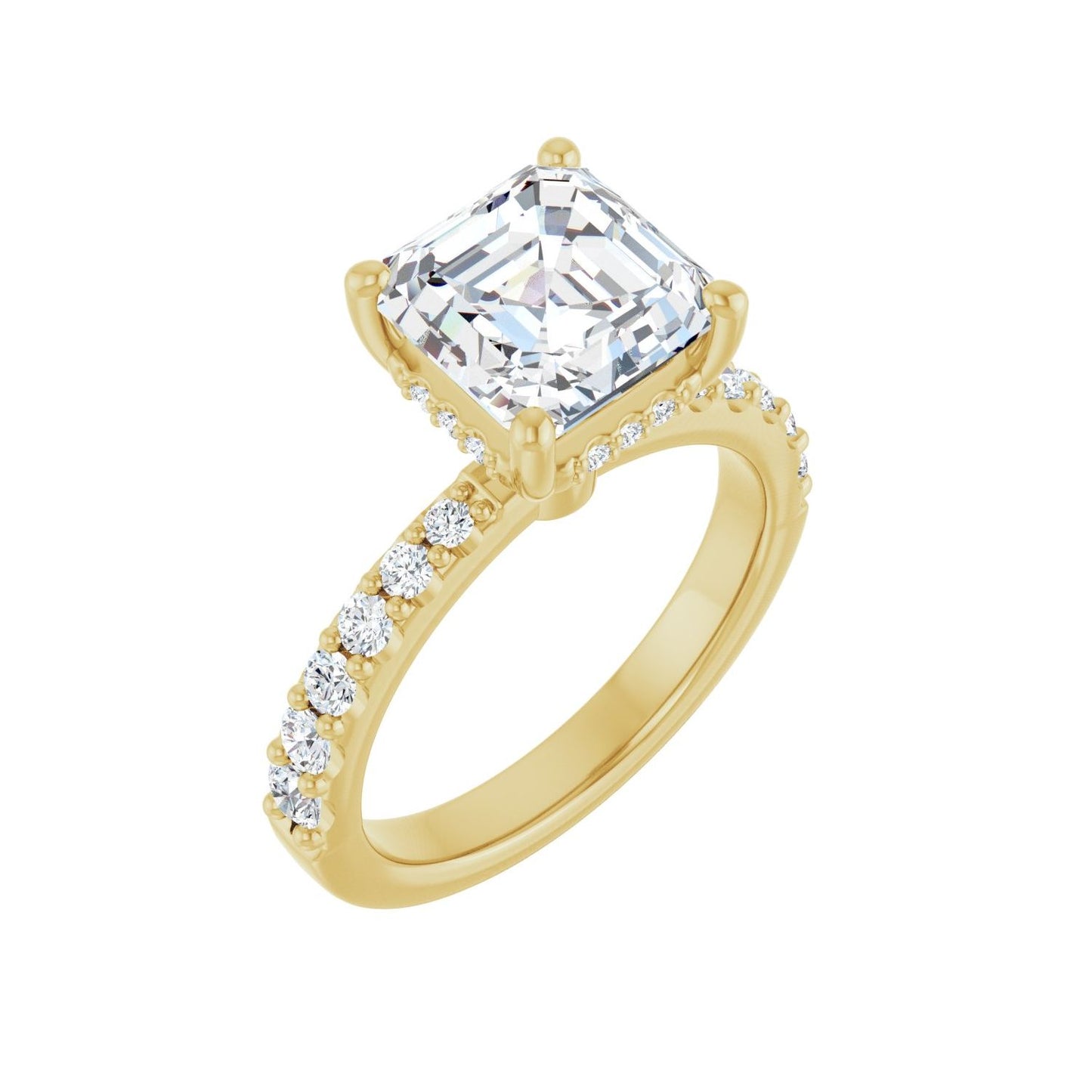 Asscher Hidden Halo-Style Engagement Ring | Metal Type=14K Yellow Gold | Center Stone Size=3 CT | Image 1